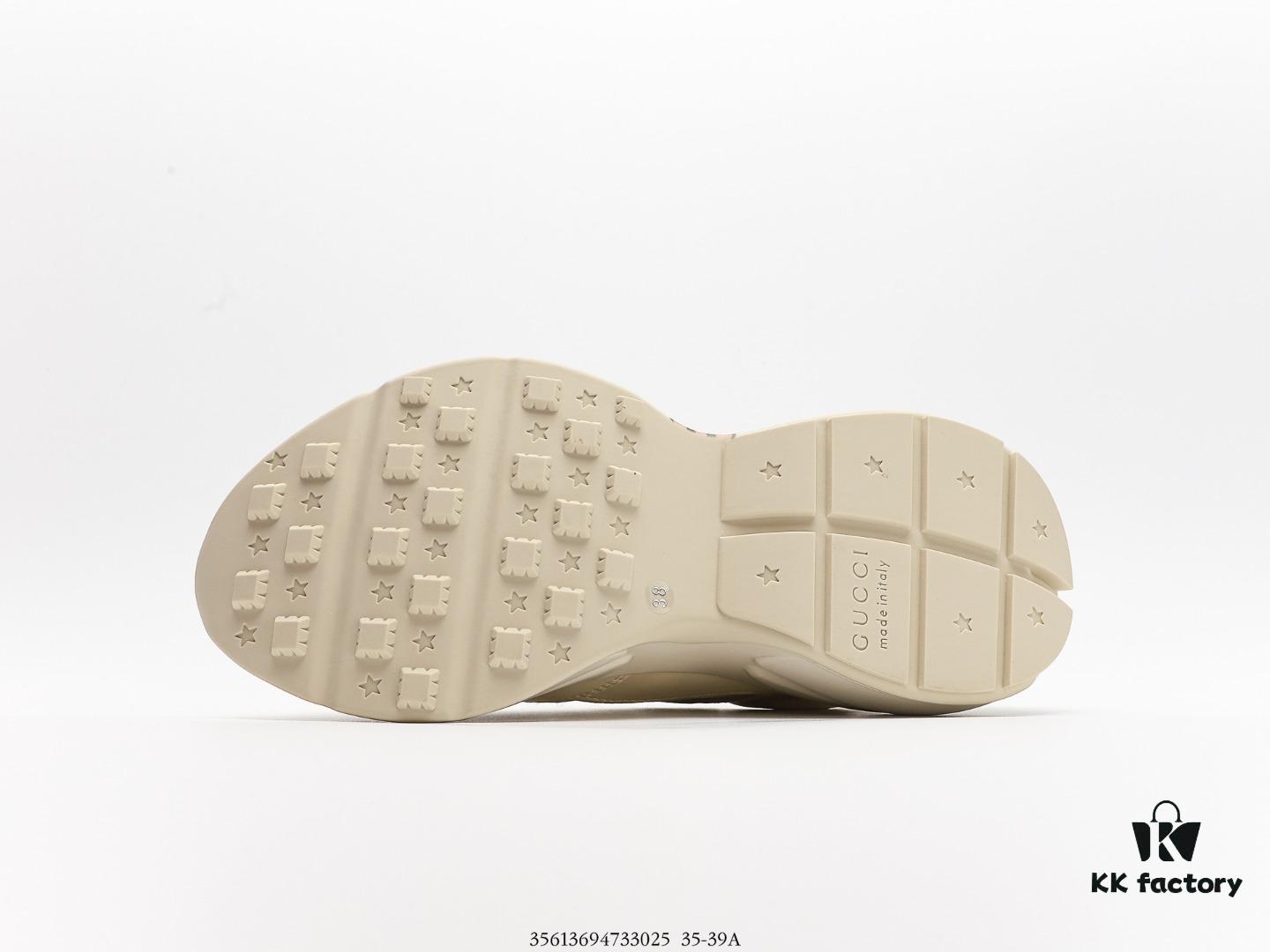 Gucci Rhyton Vintage Trainer Sneaker, Distressed Leather Retro Running Shoes, Italian Craftsmanship, Full-Grain Calfskin Exterior, Lambskin Lining, TPU Sole with Wear-Resistant Foam for Shock Absorption