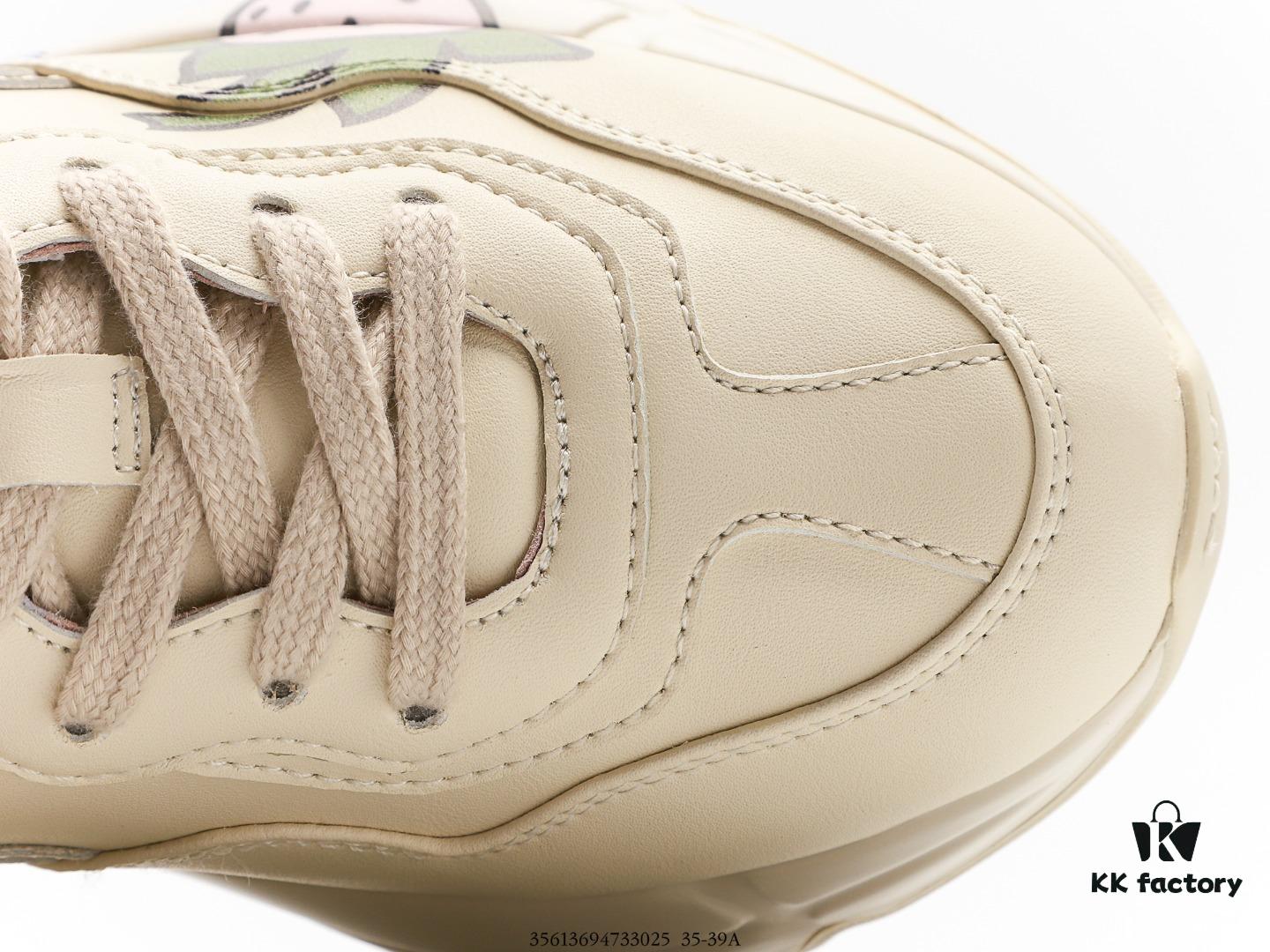 Gucci Rhyton Vintage Trainer Sneaker, Distressed Leather Retro Running Shoes, Italian Craftsmanship, Full-Grain Calfskin Exterior, Lambskin Lining, TPU Sole with Wear-Resistant Foam for Shock Absorption