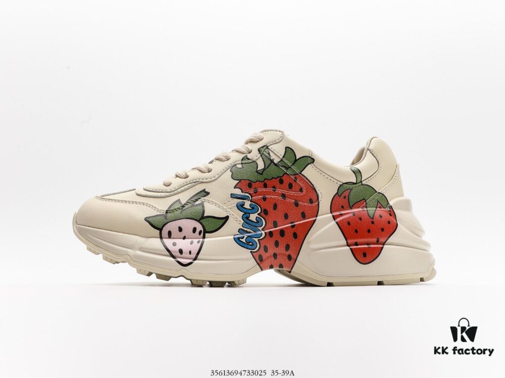 Gucci Rhyton Vintage Trainer Sneaker, Distressed Leather Retro Running Shoes, Italian Craftsmanship, Full-Grain Calfskin Exterior, Lambskin Lining, TPU Sole with Wear-Resistant Foam for Shock Absorption