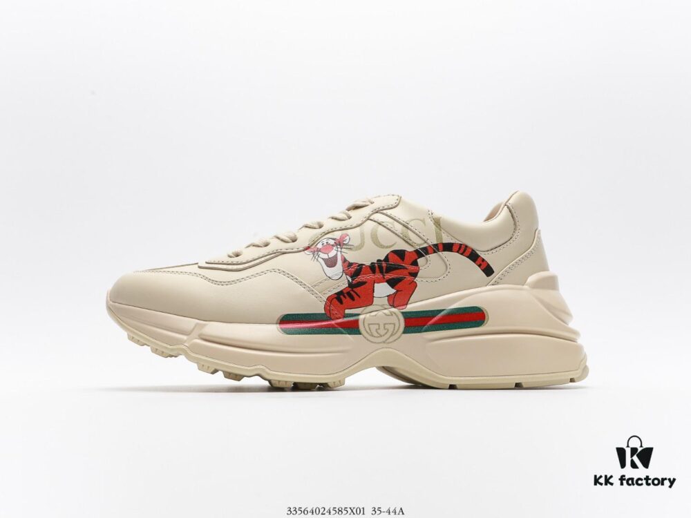 Gucci Rhyton Vintage Trainer Sneaker, Aged Leather Retro Running Shoe, Italian Handcrafted Original Last, Full Grain Calfskin Exterior, Lambskin Lining, TPU Sole with Wear-Resistant Foam for Enhanced Cushioning