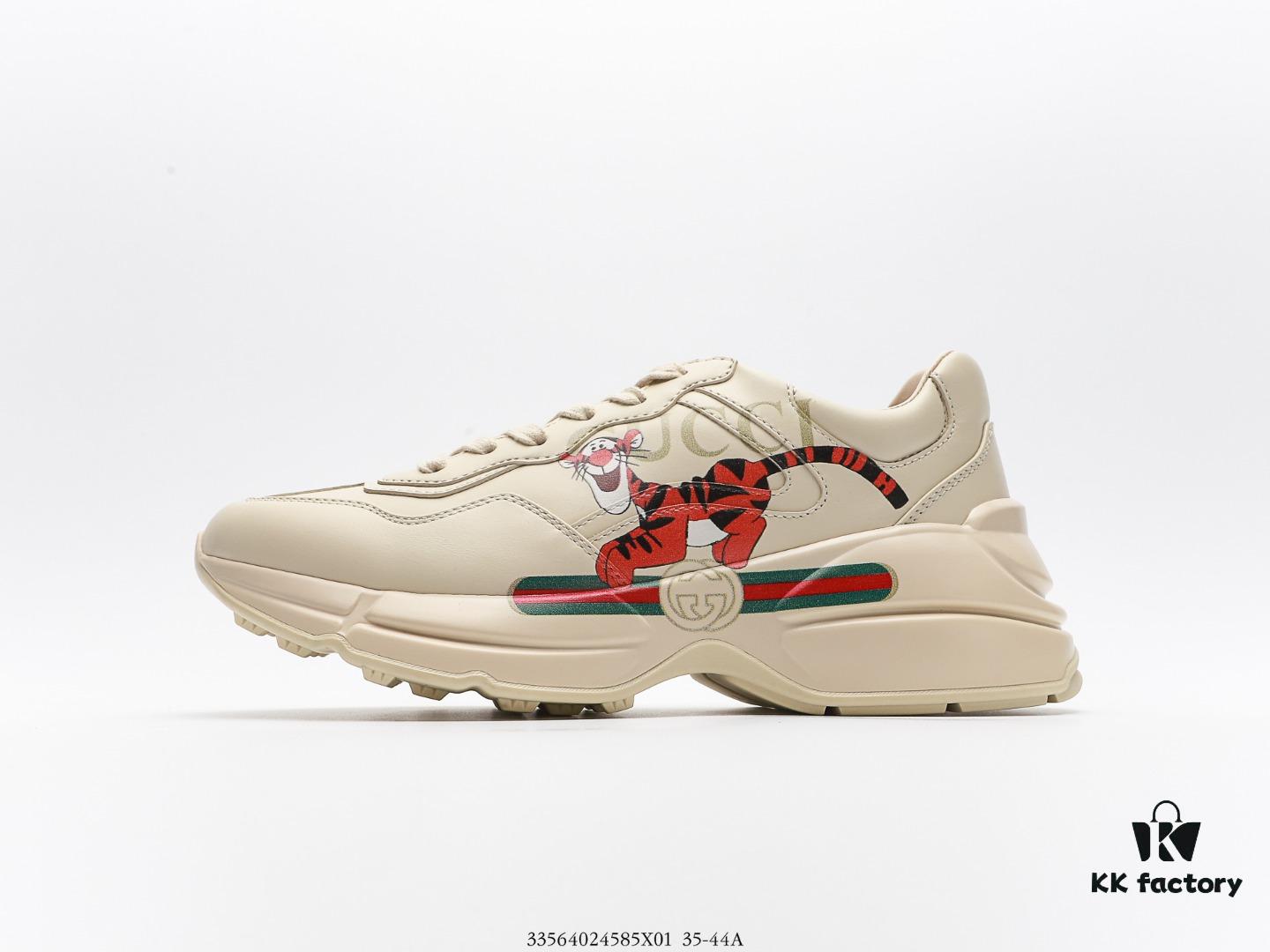 Gucci Rhyton Vintage Trainer Sneaker, Aged Leather Retro Running Shoe, Italian Handcrafted Original Last, Full Grain Calfskin Exterior, Lambskin Lining, TPU Sole with Wear-Resistant Foam for Enhanced Cushioning