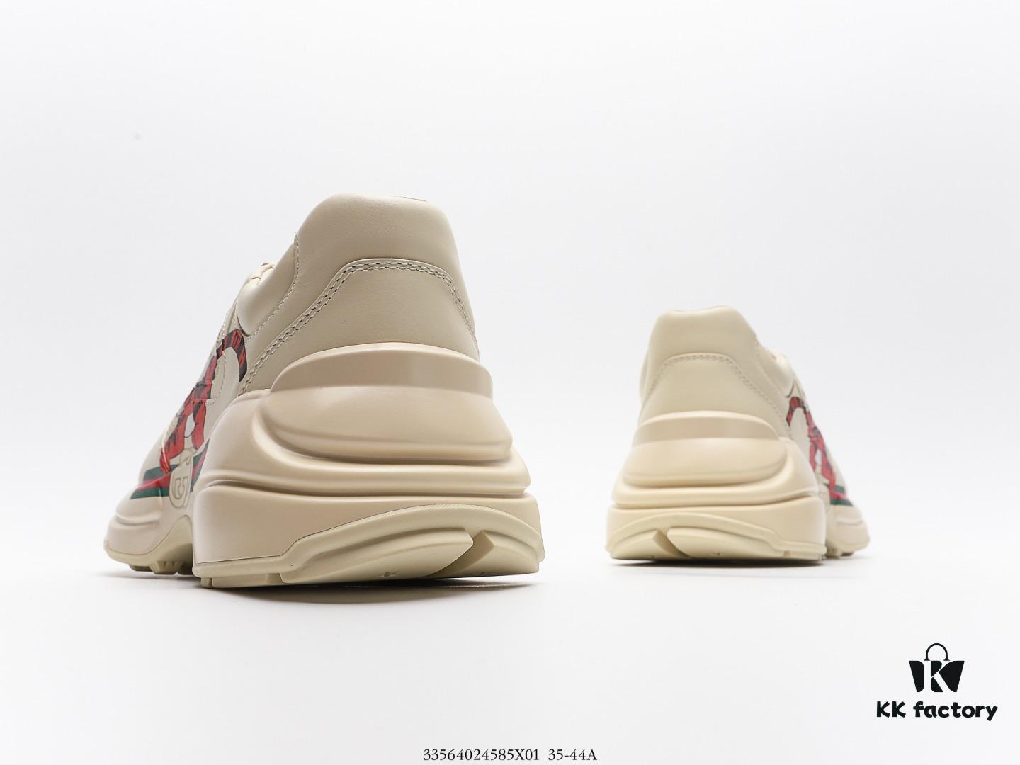 Gucci Rhyton Vintage Trainer Sneaker, Aged Leather Retro Running Shoe, Italian Handcrafted Original Last, Full Grain Calfskin Exterior, Lambskin Lining, TPU Sole with Wear-Resistant Foam for Enhanced Cushioning