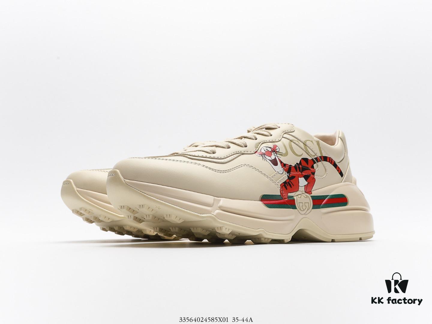 Gucci Rhyton Vintage Trainer Sneaker, Aged Leather Retro Running Shoe, Italian Handcrafted Original Last, Full Grain Calfskin Exterior, Lambskin Lining, TPU Sole with Wear-Resistant Foam for Enhanced Cushioning