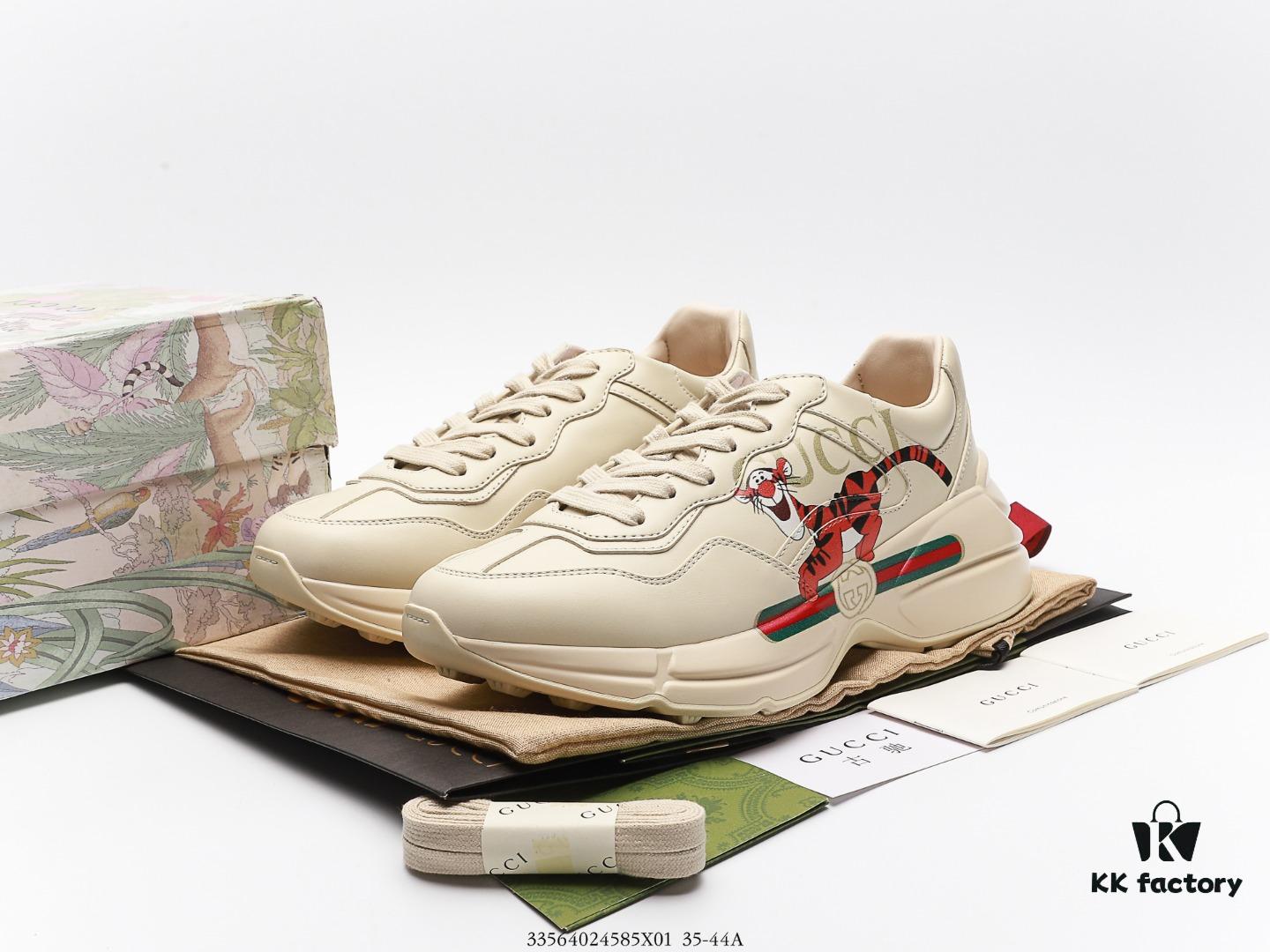 Gucci Rhyton Vintage Trainer Sneaker, Aged Leather Retro Running Shoe, Italian Handcrafted Original Last, Full Grain Calfskin Exterior, Lambskin Lining, TPU Sole with Wear-Resistant Foam for Enhanced Cushioning