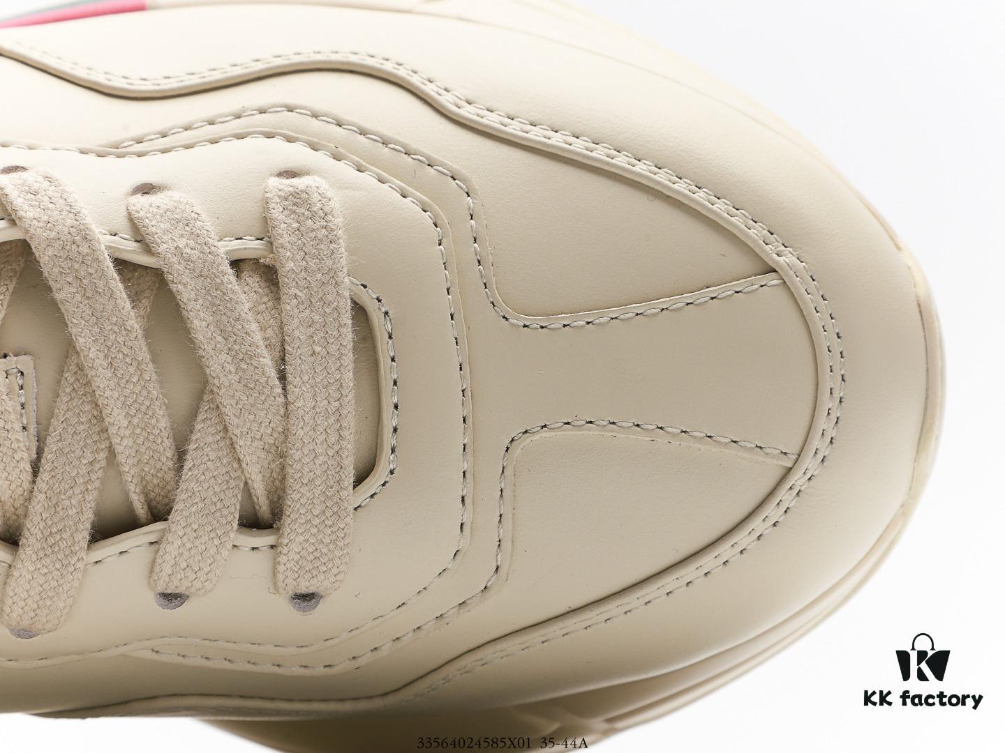 Gucci Rhyton Vintage Trainer Sneaker, Aged Leather Retro Running Shoe, Italian Handcrafted Original Last, Full Grain Calfskin Exterior, Lambskin Lining, TPU Sole with Wear-Resistant Foam for Enhanced Cushioning