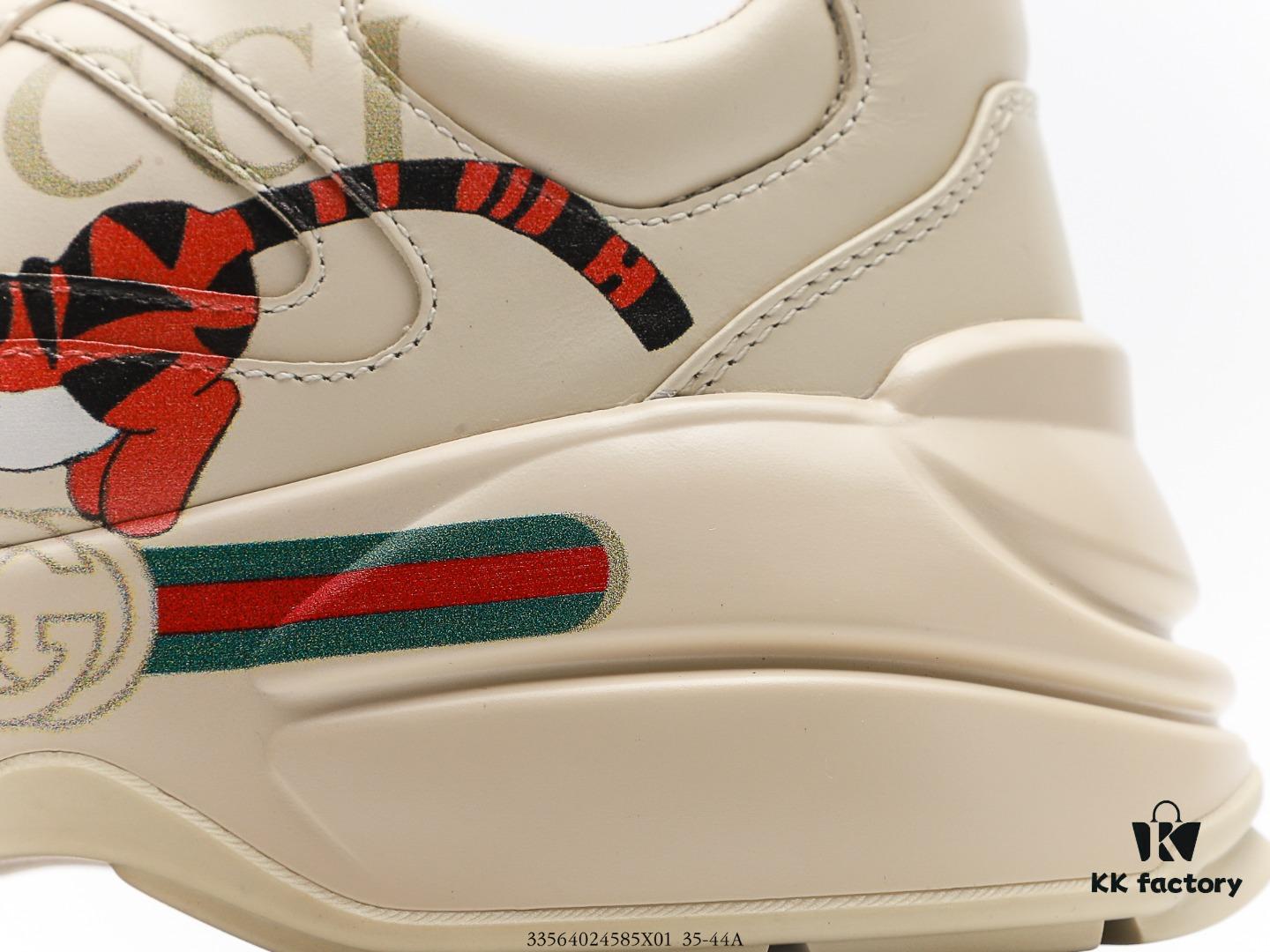 Gucci Rhyton Vintage Trainer Sneaker, Aged Leather Retro Running Shoe, Italian Handcrafted Original Last, Full Grain Calfskin Exterior, Lambskin Lining, TPU Sole with Wear-Resistant Foam for Enhanced Cushioning