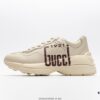 Gucci Rhyton Vintage Trainer Sneaker, Distressed Leather Retro Running Shoes, Italian Handmade Original Last, Calfskin Upper, Lambskin Lining, TPU Sole with Wear-Resistant Foam
