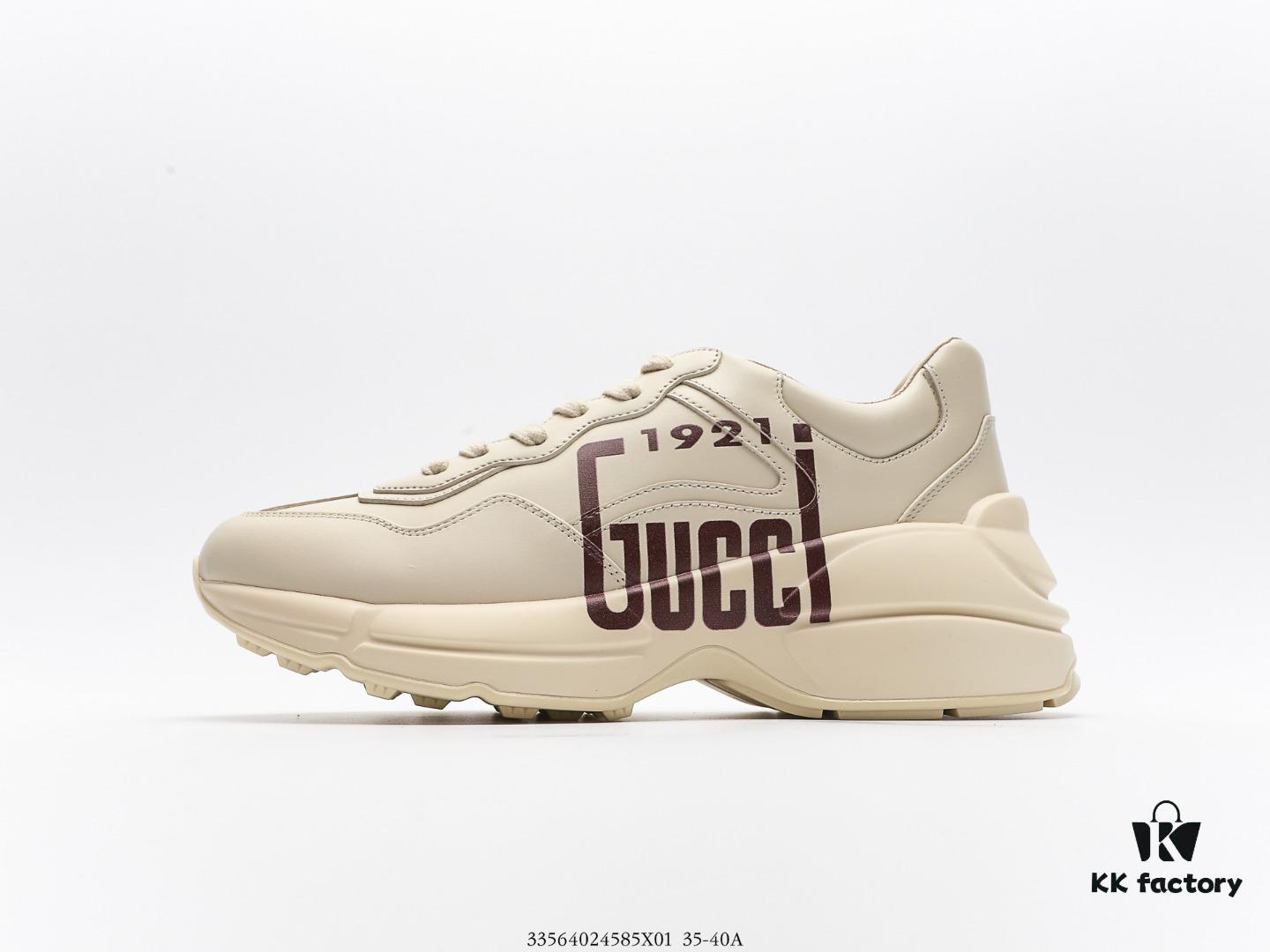 Gucci Rhyton Vintage Trainer Sneaker, Distressed Leather Retro Running Shoes, Italian Handmade Original Last, Calfskin Upper, Lambskin Lining, TPU Sole with Wear-Resistant Foam