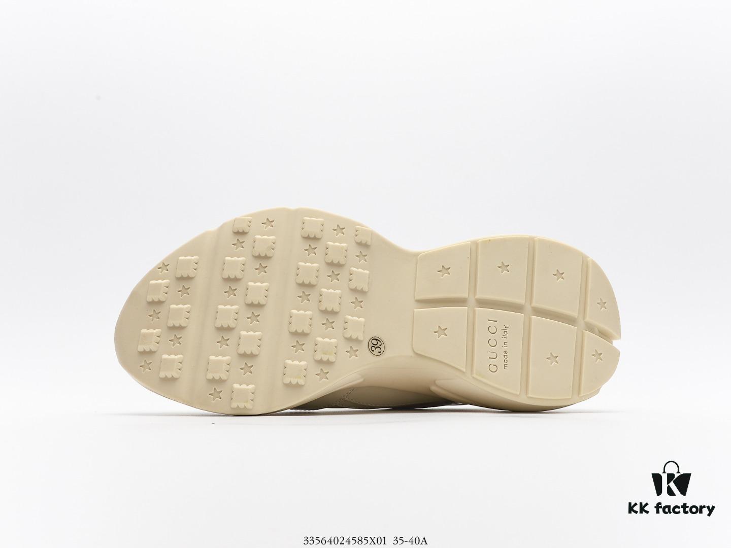 Gucci Rhyton Vintage Trainer Sneaker, Distressed Leather Retro Running Shoes, Italian Handmade Original Last, Calfskin Upper, Lambskin Lining, TPU Sole with Wear-Resistant Foam