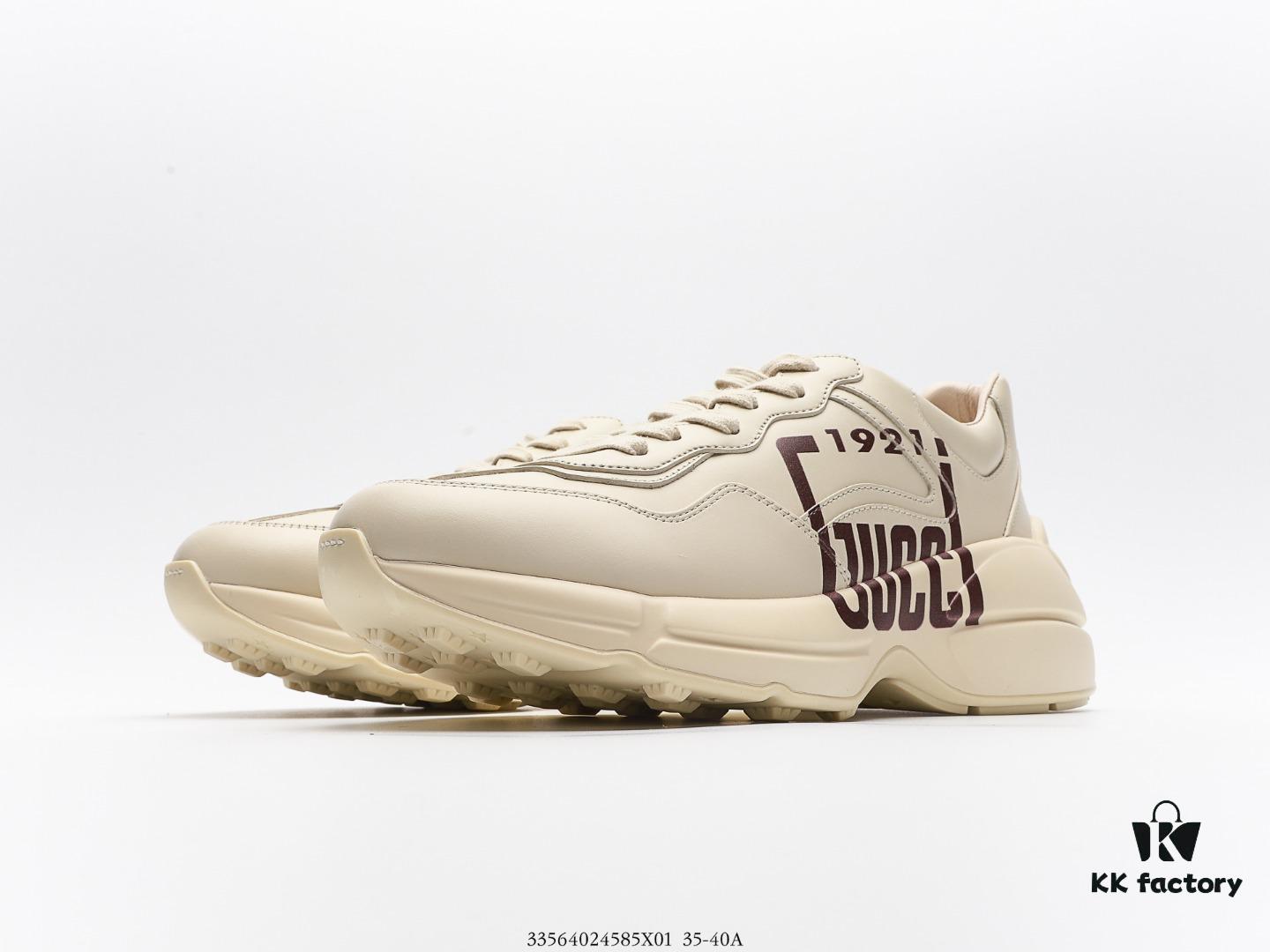 Gucci Rhyton Vintage Trainer Sneaker, Distressed Leather Retro Running Shoes, Italian Handmade Original Last, Calfskin Upper, Lambskin Lining, TPU Sole with Wear-Resistant Foam