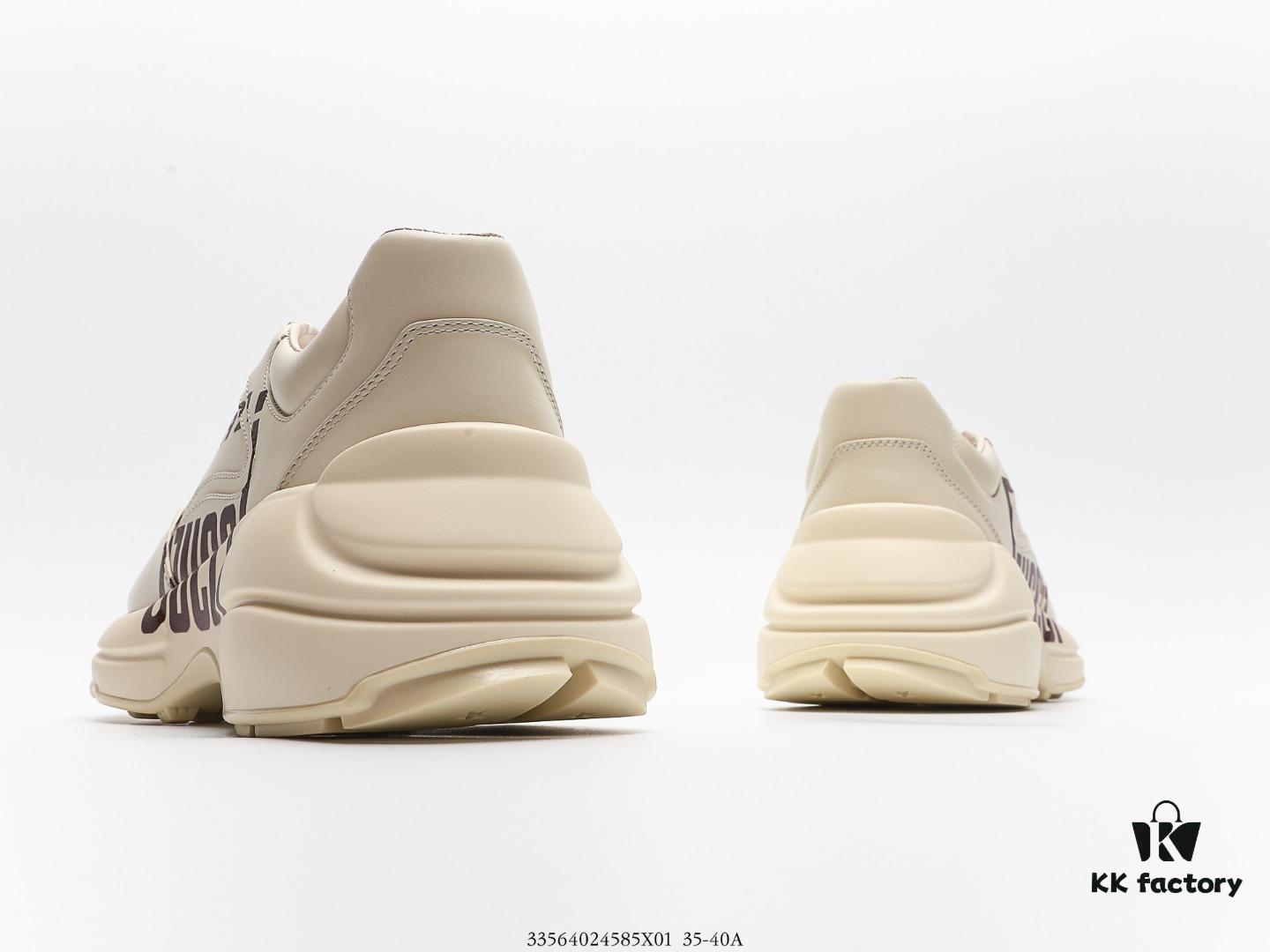 Gucci Rhyton Vintage Trainer Sneaker, Distressed Leather Retro Running Shoes, Italian Handmade Original Last, Calfskin Upper, Lambskin Lining, TPU Sole with Wear-Resistant Foam