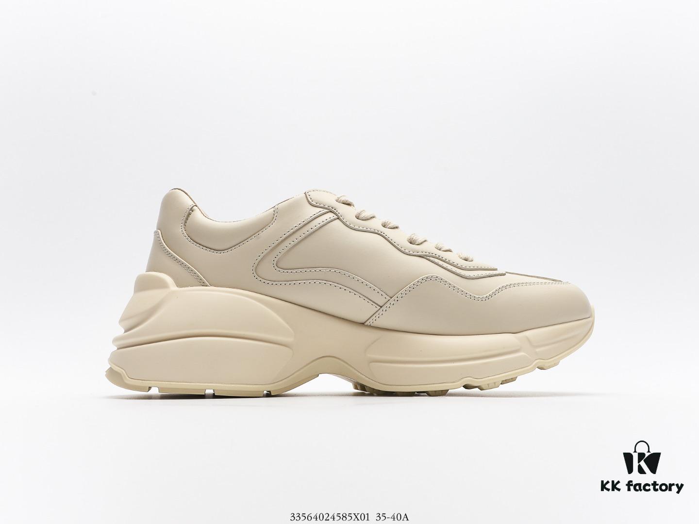 Gucci Rhyton Vintage Trainer Sneaker, Distressed Leather Retro Running Shoes, Italian Handmade Original Last, Calfskin Upper, Lambskin Lining, TPU Sole with Wear-Resistant Foam