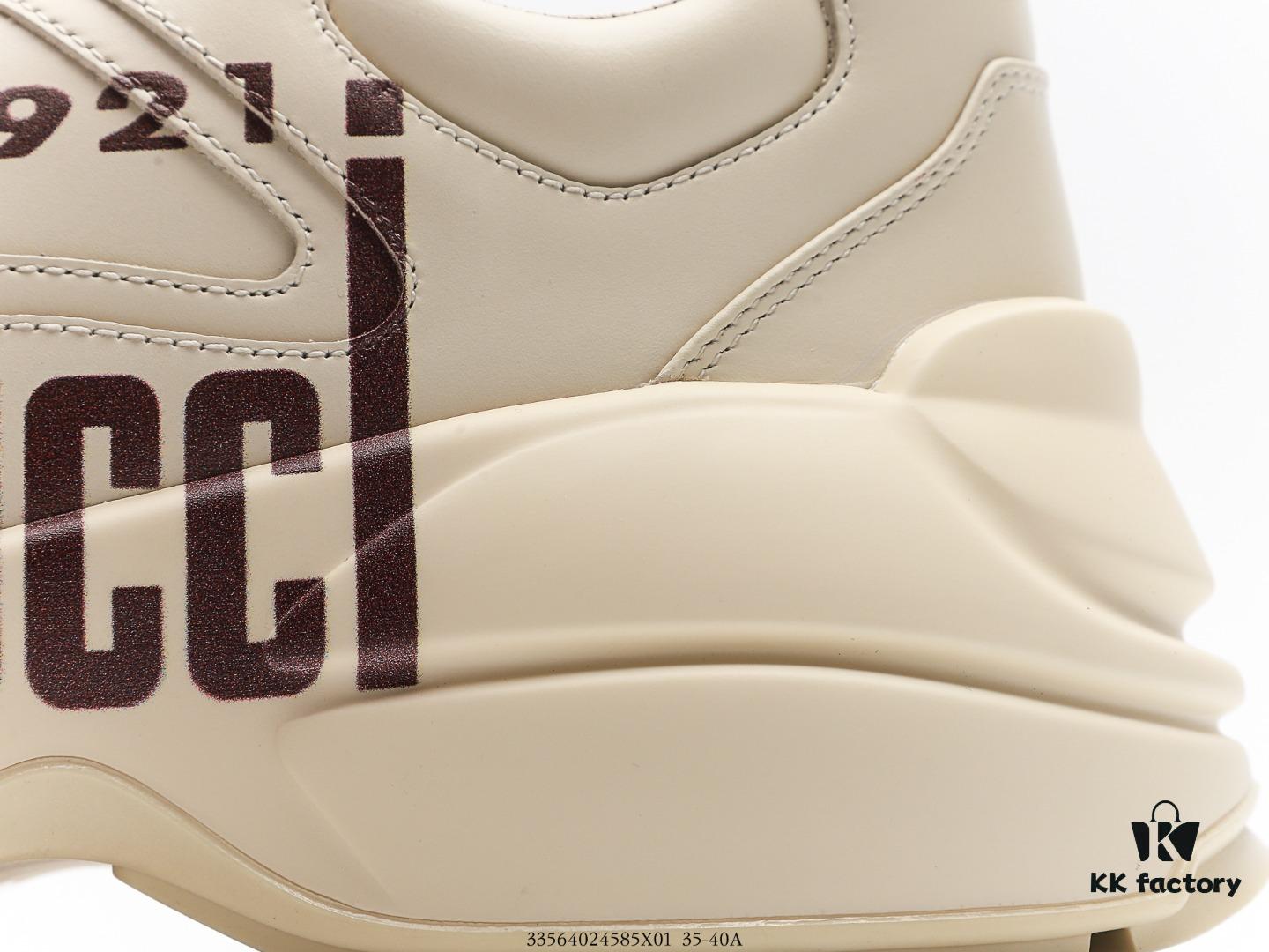 Gucci Rhyton Vintage Trainer Sneaker, Distressed Leather Retro Running Shoes, Italian Handmade Original Last, Calfskin Upper, Lambskin Lining, TPU Sole with Wear-Resistant Foam