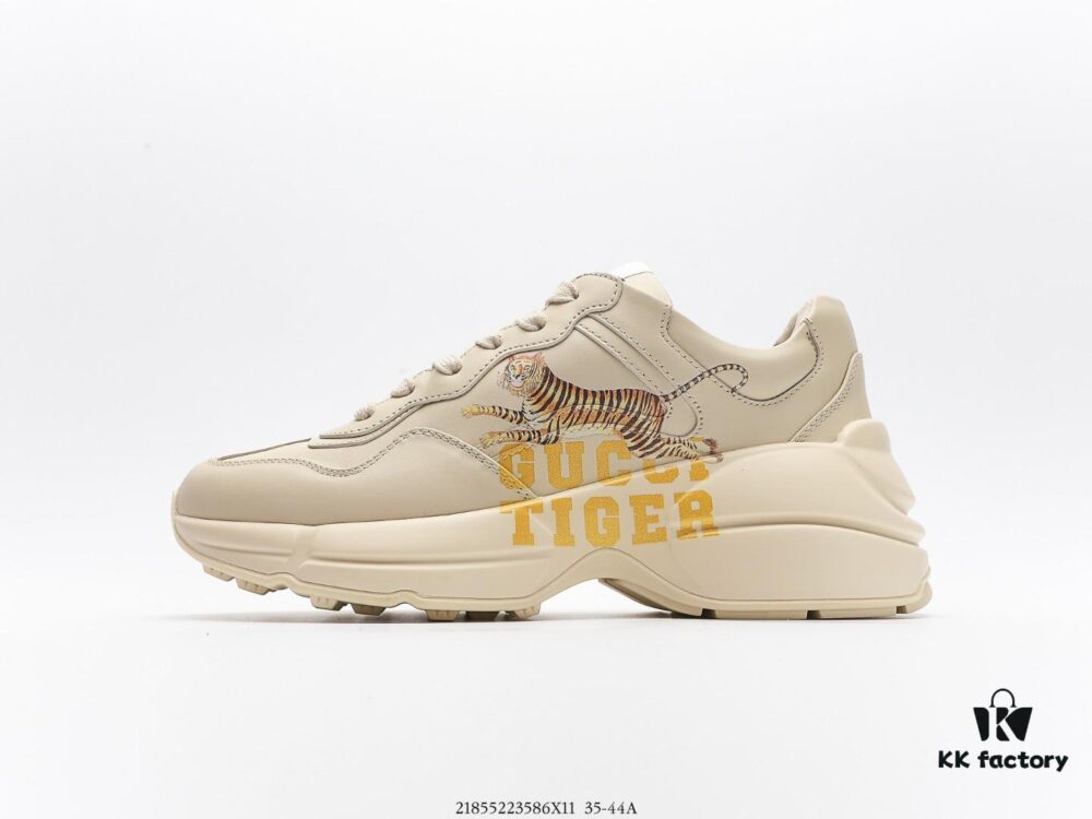 Gucci Rhyton Vintage Trainer Sneaker, Distressed Leather Retro Running Shoe, Italian Handcrafted Original Last, Full-Grain Calfskin Exterior, Lambskin Lining, High-Fidelity Sole Replication with TPU and Wear-Resistant Foam for Shock Absorption