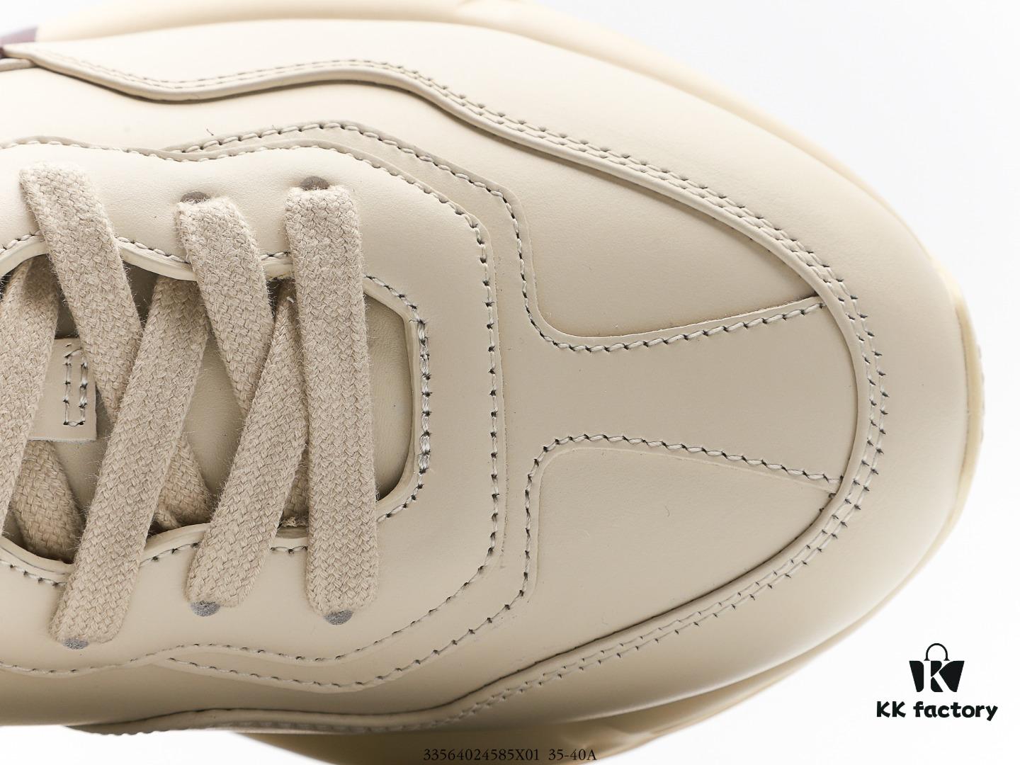 Gucci Rhyton Vintage Trainer Sneaker, Distressed Leather Retro Running Shoes, Italian Handmade Original Last, Calfskin Upper, Lambskin Lining, TPU Sole with Wear-Resistant Foam