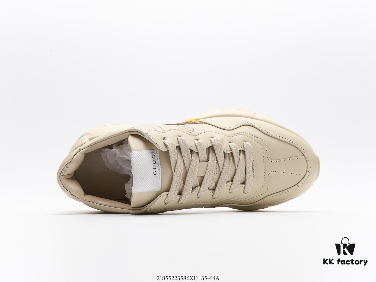 Gucci Rhyton Vintage Trainer Sneaker, Distressed Leather Retro Running Shoe, Italian Handcrafted Original Last, Full-Grain Calfskin Exterior, Lambskin Lining, High-Fidelity Sole Replication with TPU and Wear-Resistant Foam for Shock Absorption