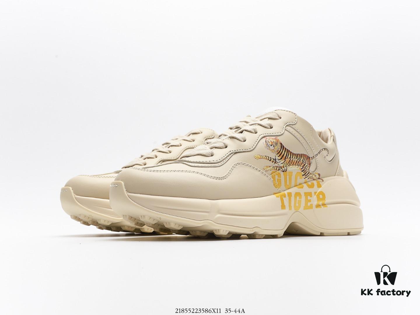 Gucci Rhyton Vintage Trainer Sneaker, Distressed Leather Retro Running Shoe, Italian Handcrafted Original Last, Full-Grain Calfskin Exterior, Lambskin Lining, High-Fidelity Sole Replication with TPU and Wear-Resistant Foam for Shock Absorption