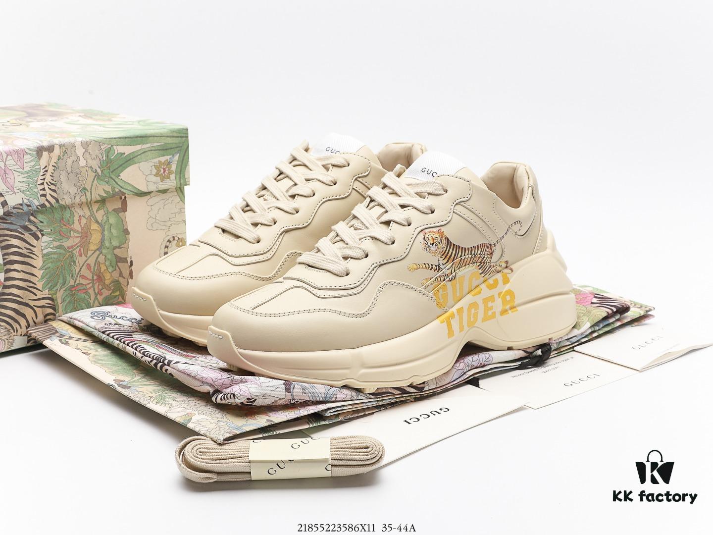 Gucci Rhyton Vintage Trainer Sneaker, Distressed Leather Retro Running Shoe, Italian Handcrafted Original Last, Full-Grain Calfskin Exterior, Lambskin Lining, High-Fidelity Sole Replication with TPU and Wear-Resistant Foam for Shock Absorption