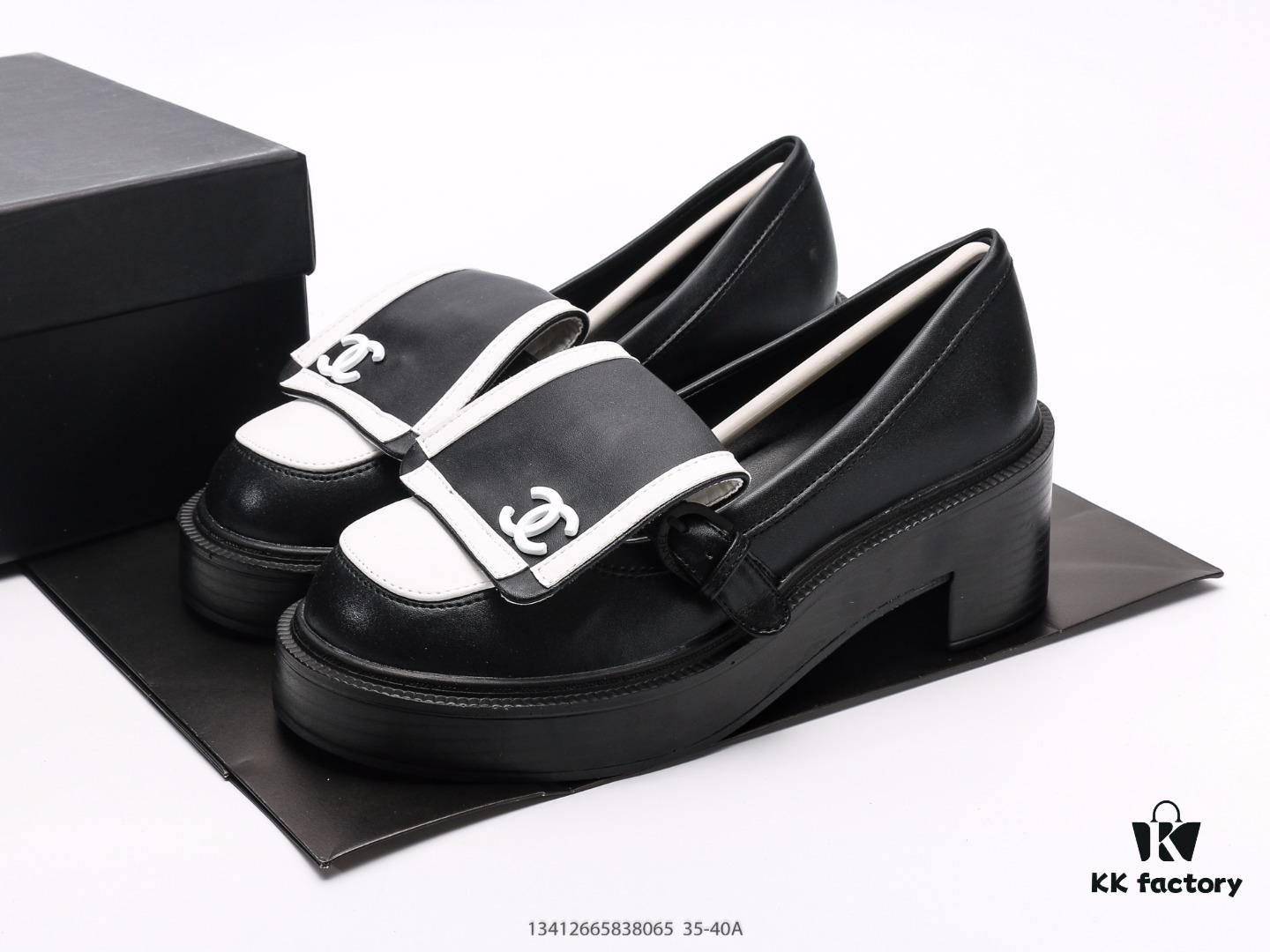 Chanel Business Women's Leather Shoes High Heels Chunky Square Heel Thick Sole Elevating Shoes Trendy Casual Sneakers Classic All-Season Style