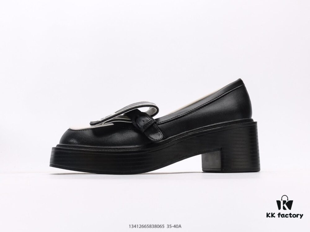 Chanel Business Women's Leather Shoes High Heels Chunky Square Heel Thick Sole Elevating Shoes Trendy Casual Sneakers Classic All-Season Style