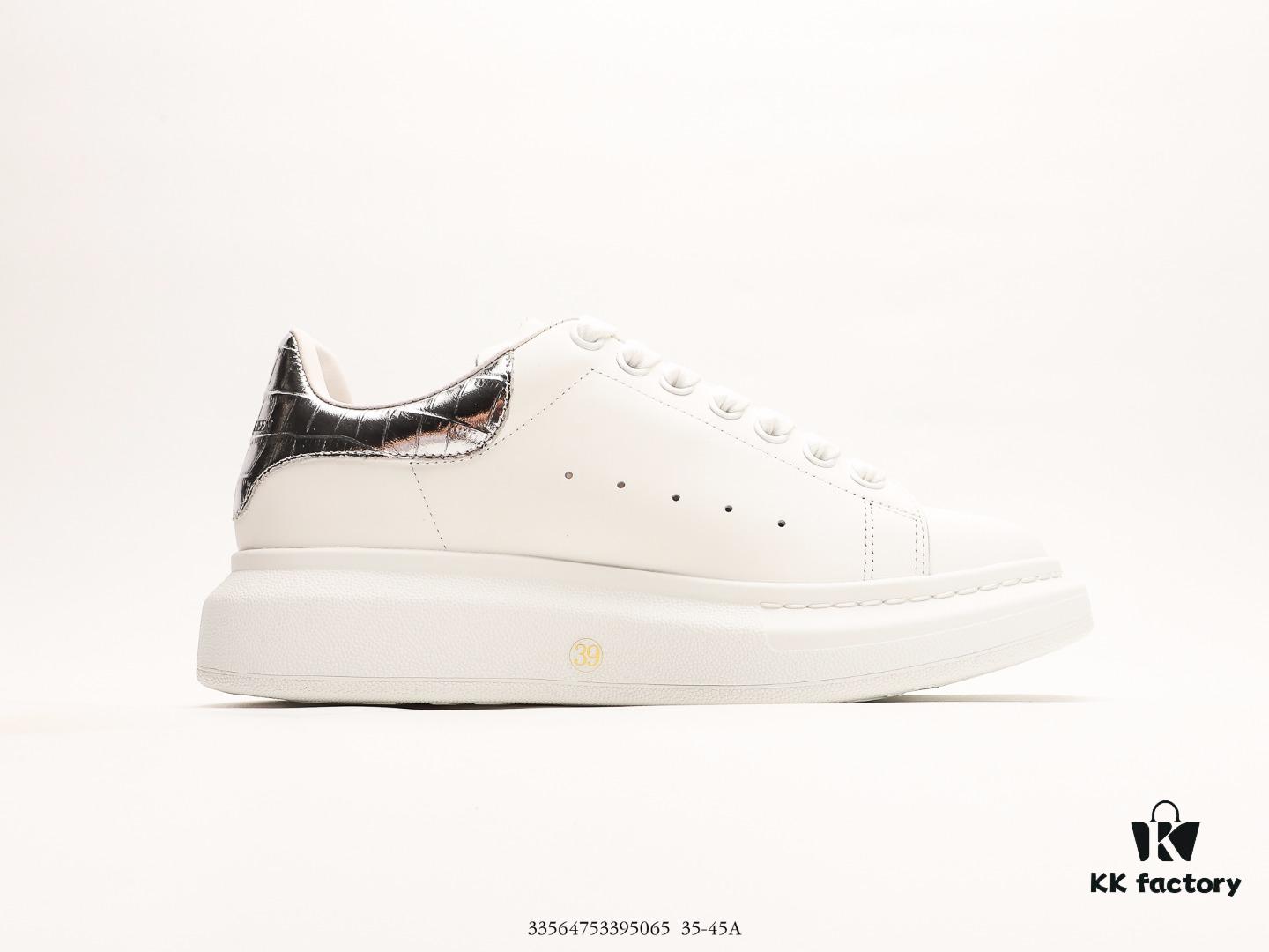 Alexander McQueen Sole Leather Sneakers, Low-Top Fashion Thick-Soled Casual White Shoes