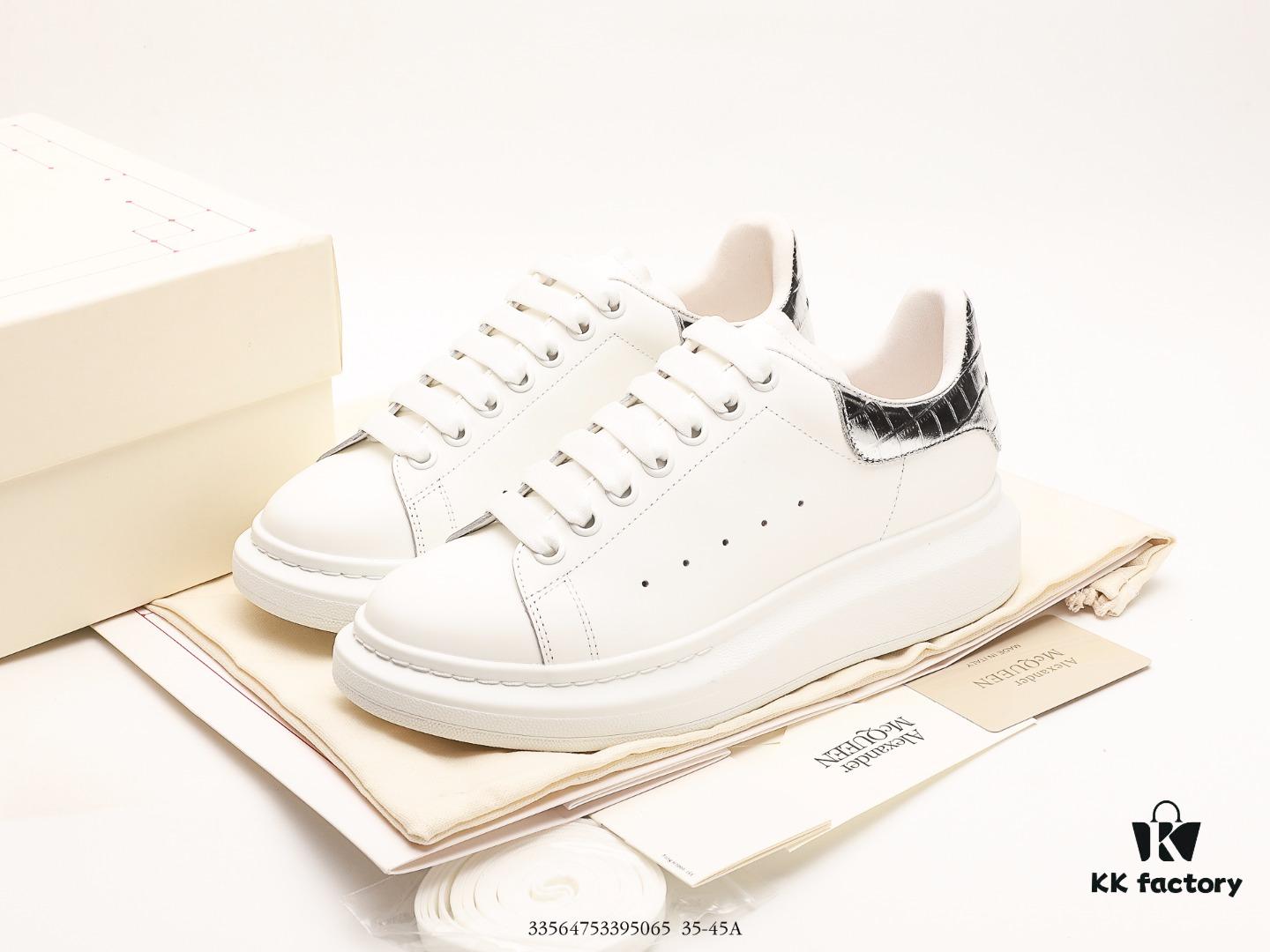 Alexander McQueen Sole Leather Sneakers, Low-Top Fashion Thick-Soled Casual White Shoes