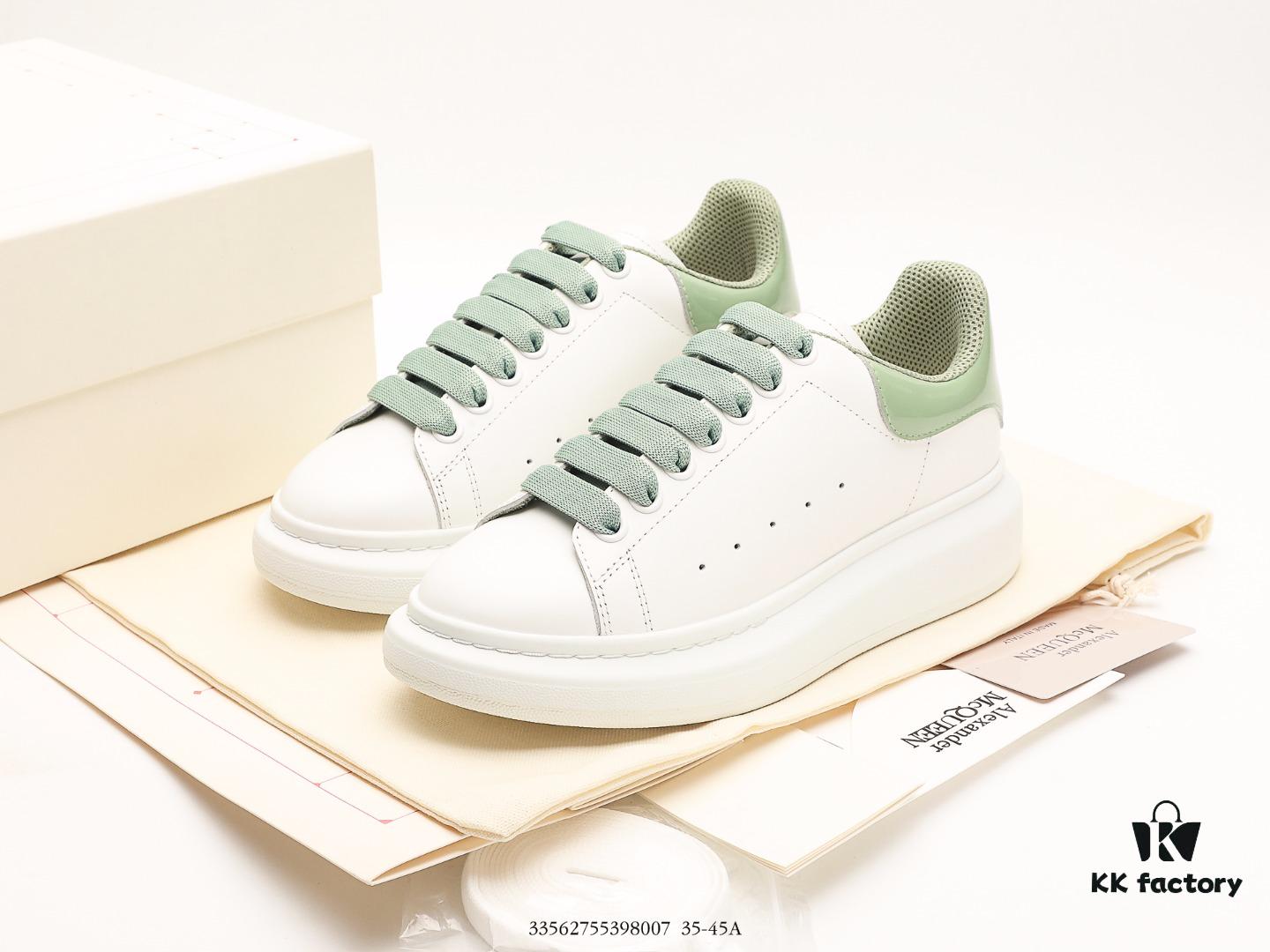 Alexander McQueen Sole Leather Sneakers, Low-top Fashion Platform Casual White Sneakers