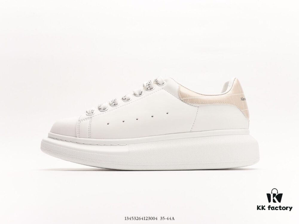 McQueen Sole Leather Sneakers, Low-top Fashion Platform Casual White Shoes