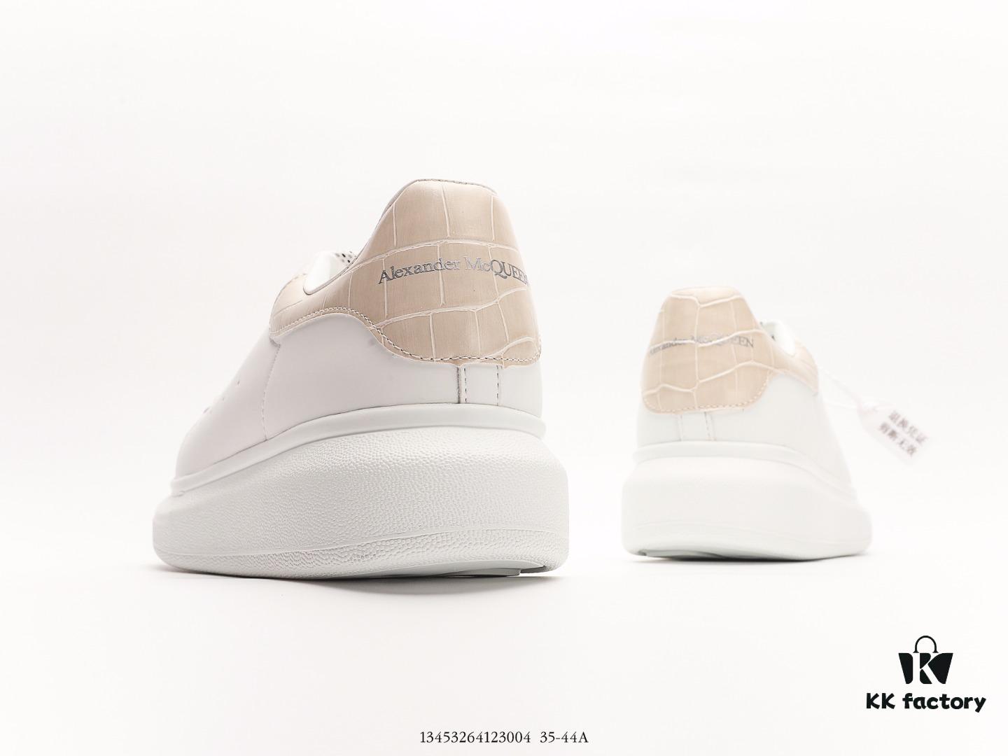 McQueen Sole Leather Sneakers, Low-top Fashion Platform Casual White Shoes