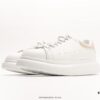 McQueen Sole Leather Sneakers, Low-top Fashion Platform Casual White Shoes