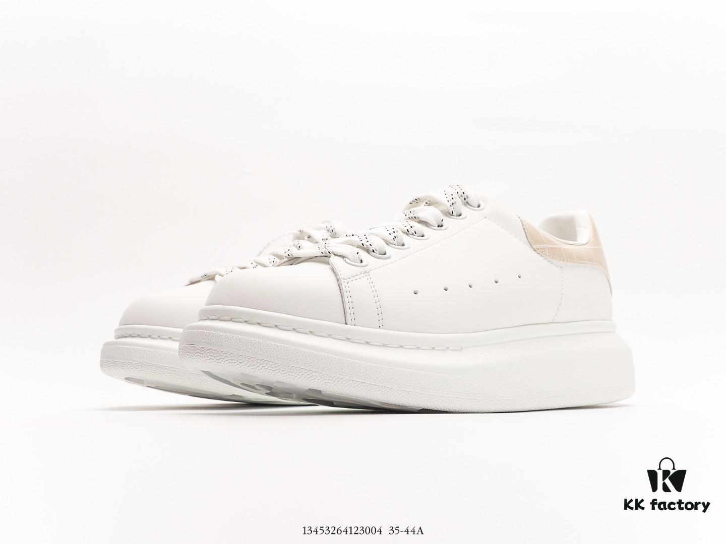 McQueen Sole Leather Sneakers, Low-top Fashion Platform Casual White Shoes