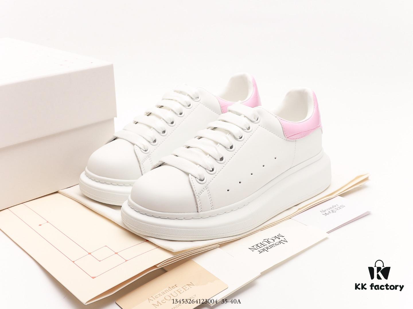 Alexander McQueen Sole Leather Sneakers, Low-top Fashion Platform Casual White Shoes