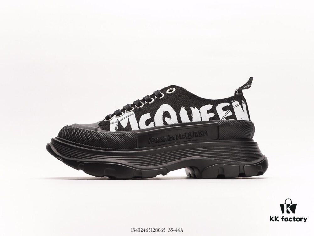 Alexander McQueen Platform Canvas Shoes 2020 New Arrival Height Increasing Thick Sole Sneakers Official Release Correct Version Full Cowhide Lining Durable Comfortable 5cm Thick Sole