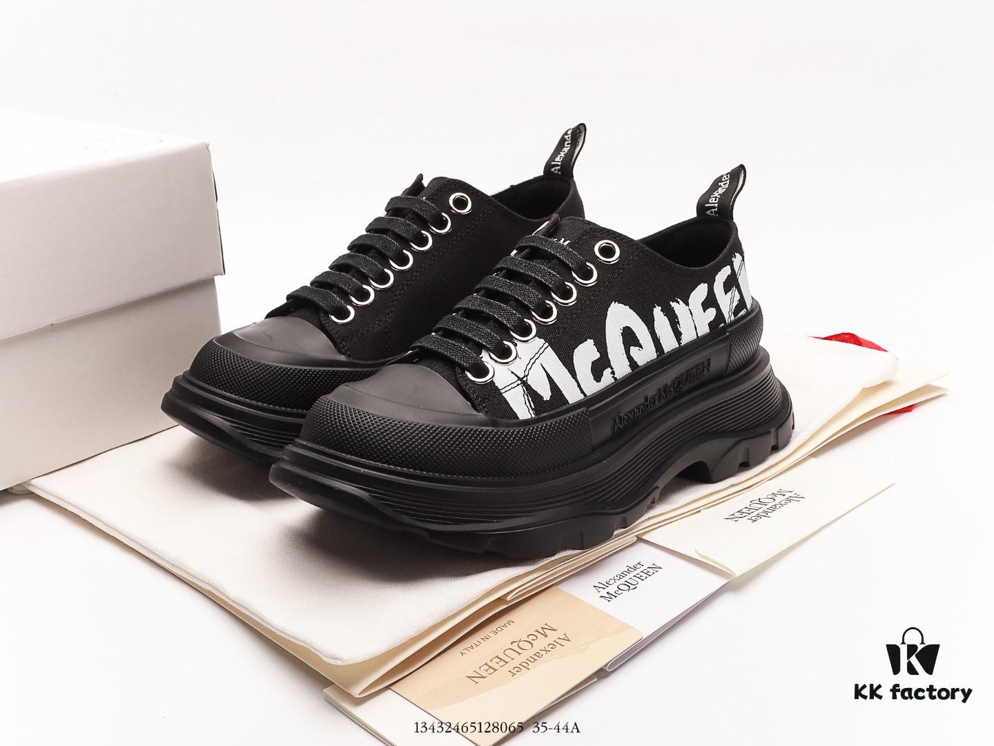 Alexander McQueen Platform Canvas Shoes 2020 New Arrival Height Increasing Thick Sole Sneakers Official Release Correct Version Full Cowhide Lining Durable Comfortable 5cm Thick Sole