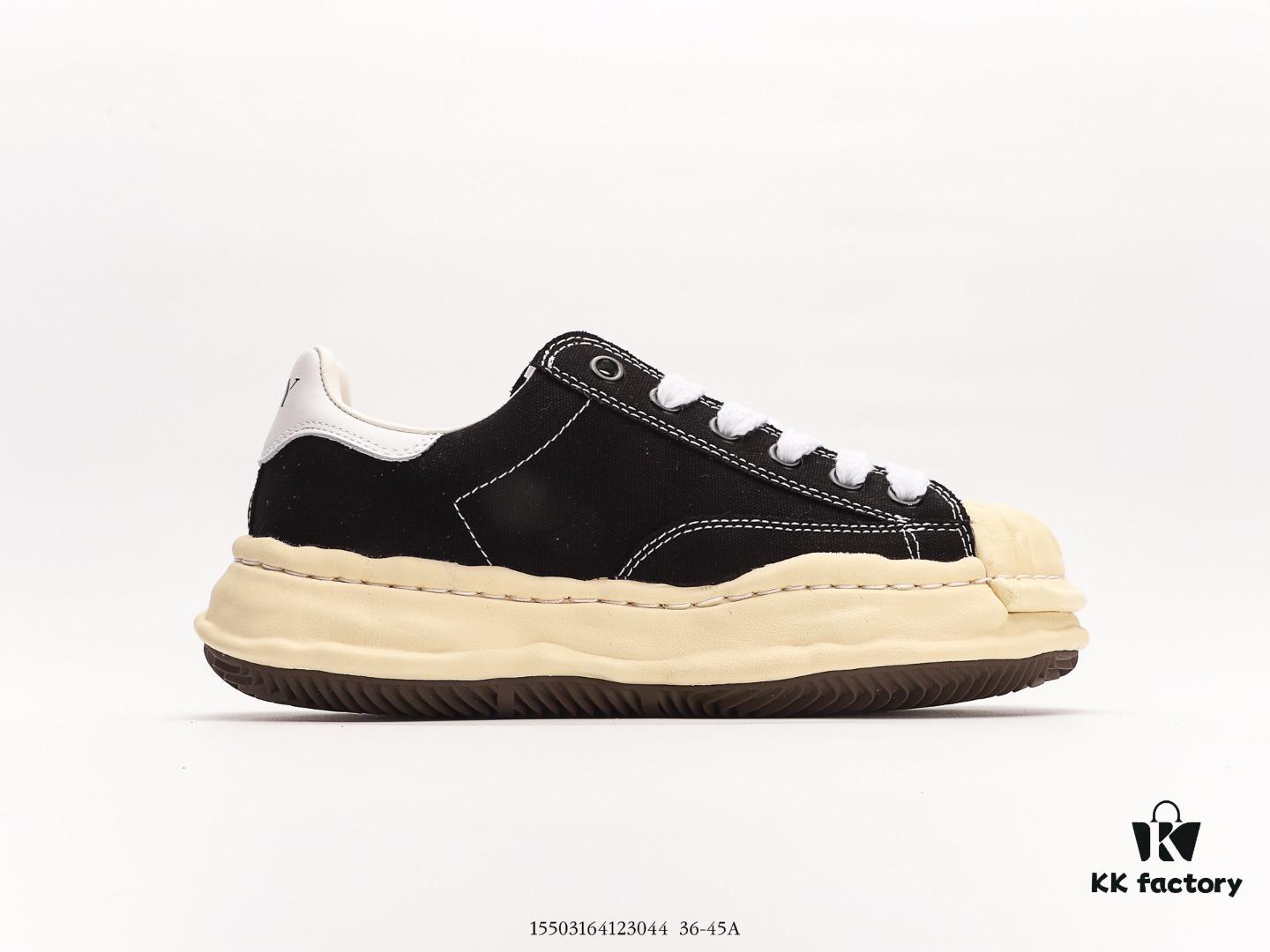 MMYMaison MIHARA YASUHIRO Wayne Original Sole Leather Low Sneaker, Shell-Toe Style Distorted Melting Ice Cream Design, Developed from Original Last and Pattern, Full-Grain Top Grain Leather Upper, Newly Developed Dual-Mold Single-Injection EVA Midsole with Ventilation Holes, Integrated Durable Rubber Outsole