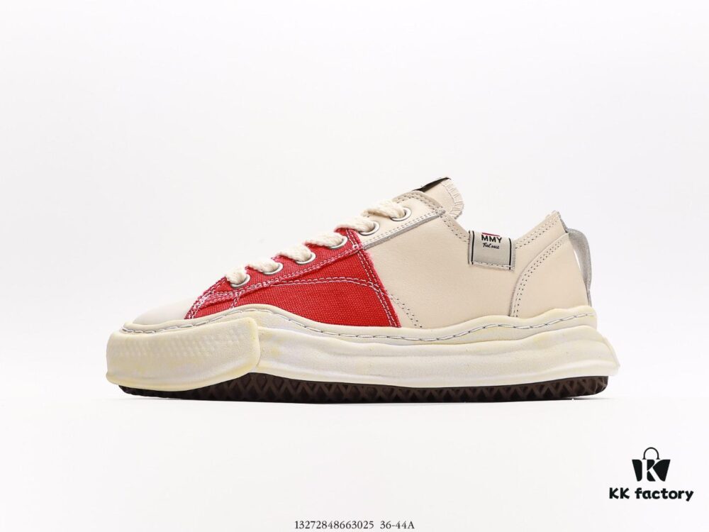 Miyamihara Yasuhiro Brand MMY Maison MIHARA YASUHIRO Original Sole Canvas Low-Top Sneakers with Canvas and Leather Patchwork, Distorted Ice Cream Sole, Casual Versatile Low-Rise Shoes