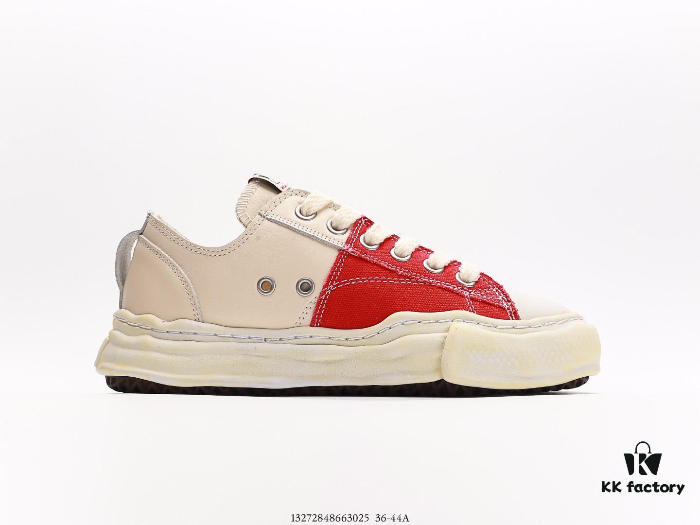 Miyamihara Yasuhiro Brand MMY Maison MIHARA YASUHIRO Original Sole Canvas Low-Top Sneakers with Canvas and Leather Patchwork, Distorted Ice Cream Sole, Casual Versatile Low-Rise Shoes