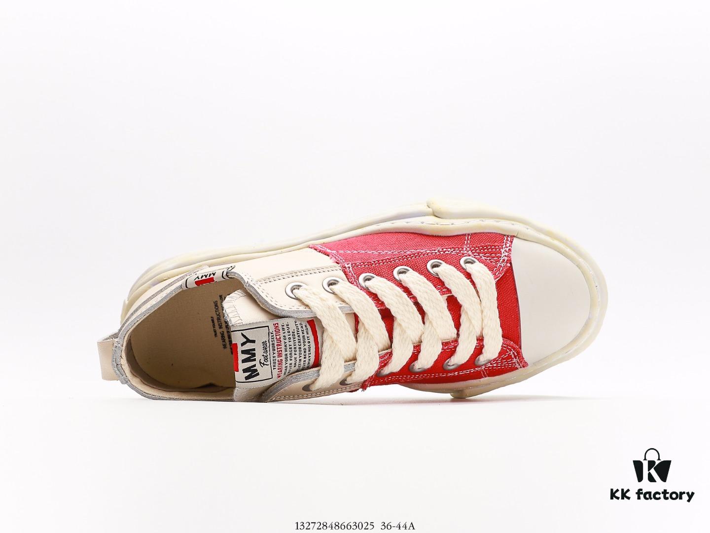 Miyamihara Yasuhiro Brand MMY Maison MIHARA YASUHIRO Original Sole Canvas Low-Top Sneakers with Canvas and Leather Patchwork, Distorted Ice Cream Sole, Casual Versatile Low-Rise Shoes