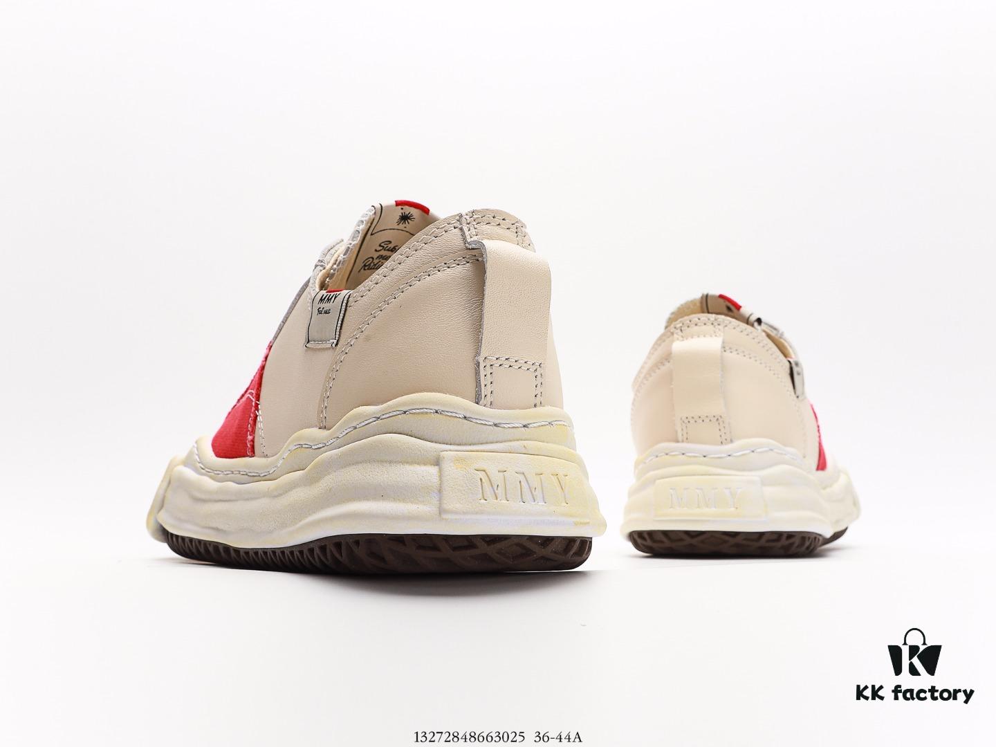 Miyamihara Yasuhiro Brand MMY Maison MIHARA YASUHIRO Original Sole Canvas Low-Top Sneakers with Canvas and Leather Patchwork, Distorted Ice Cream Sole, Casual Versatile Low-Rise Shoes