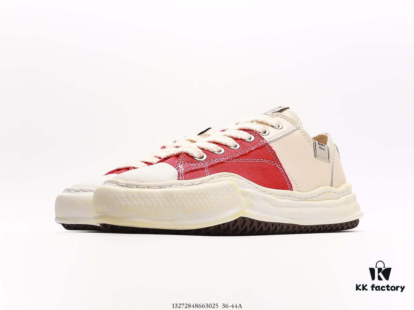 Miyamihara Yasuhiro Brand MMY Maison MIHARA YASUHIRO Original Sole Canvas Low-Top Sneakers with Canvas and Leather Patchwork, Distorted Ice Cream Sole, Casual Versatile Low-Rise Shoes