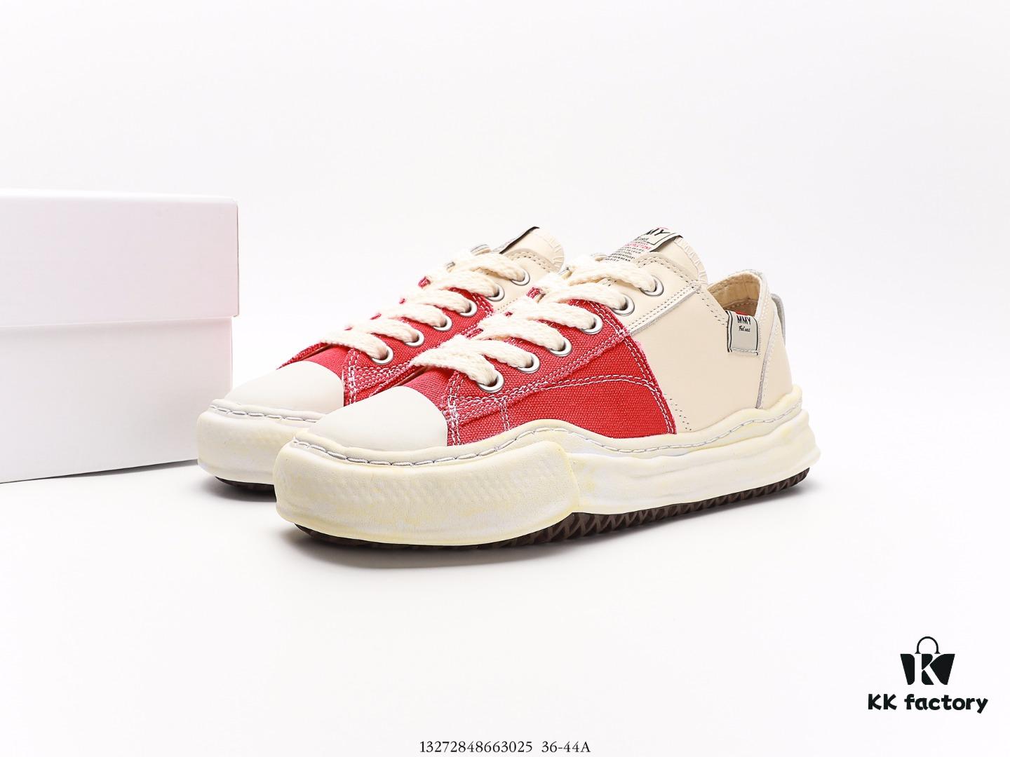 Miyamihara Yasuhiro Brand MMY Maison MIHARA YASUHIRO Original Sole Canvas Low-Top Sneakers with Canvas and Leather Patchwork, Distorted Ice Cream Sole, Casual Versatile Low-Rise Shoes