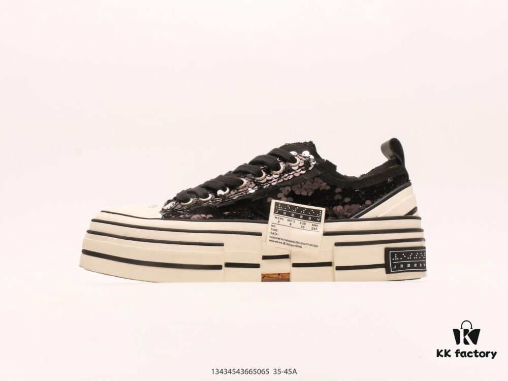 xVESSEL G.O.P. High Paisley Ddropping Deconstructed Overlapping Platform Cork Low-Top Versatile Height-Increasing Canvas Vulcanized Sneakers by Wu Jianhao's Personal Avant-Garde Brand