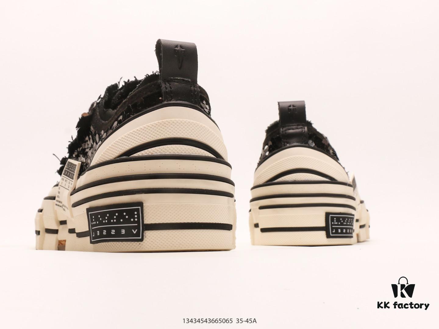 xVESSEL G.O.P. High Paisley Ddropping Deconstructed Overlapping Platform Cork Low-Top Versatile Height-Increasing Canvas Vulcanized Sneakers by Wu Jianhao's Personal Avant-Garde Brand