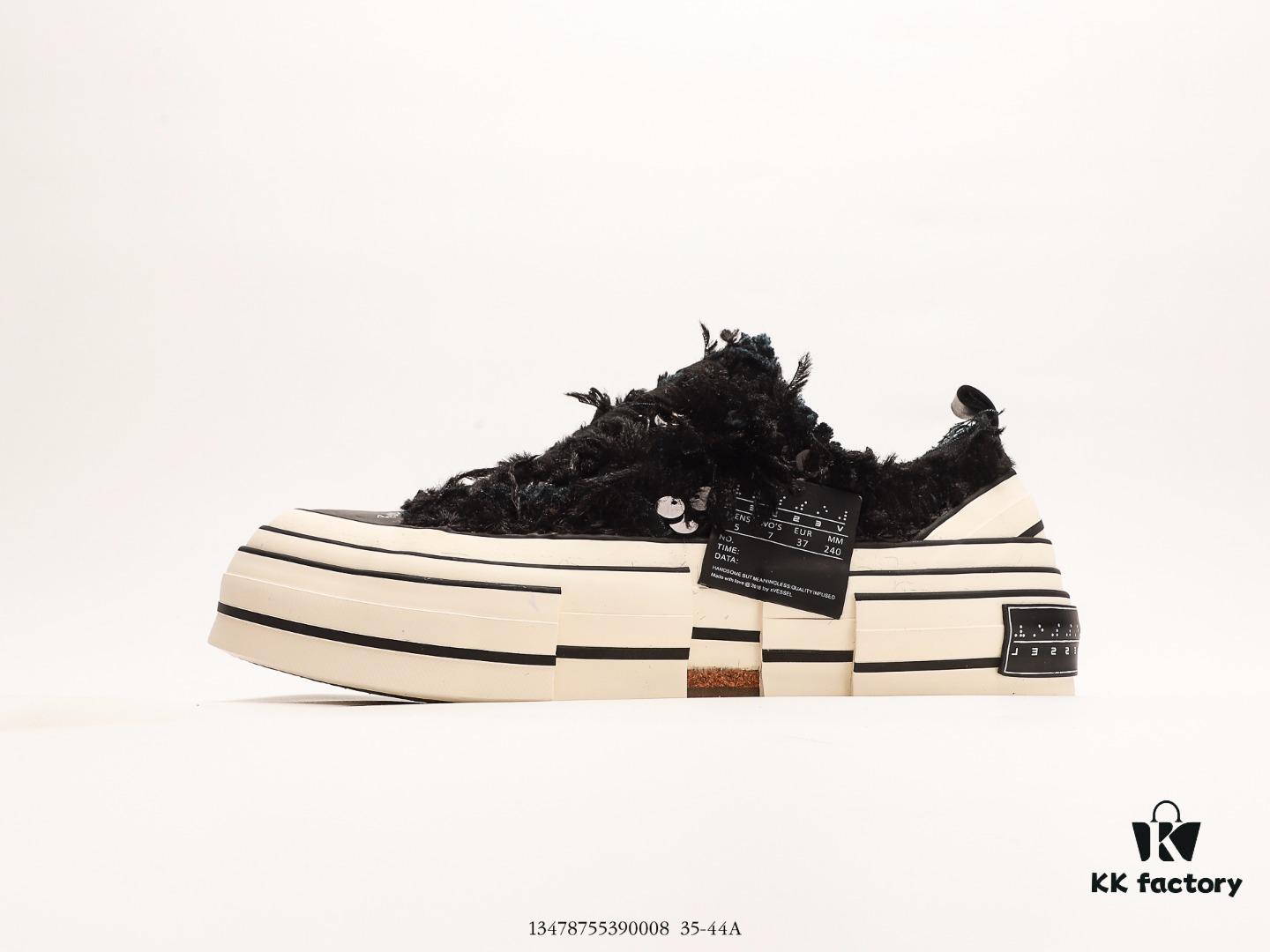 Wu Jianhao's Personal Avant-garde Brand xVESSEL G.O.P. Low Unisex Canvas Vulcanized Sneakers with Deconstructed Layered Cork Thick Sole for Height Increase