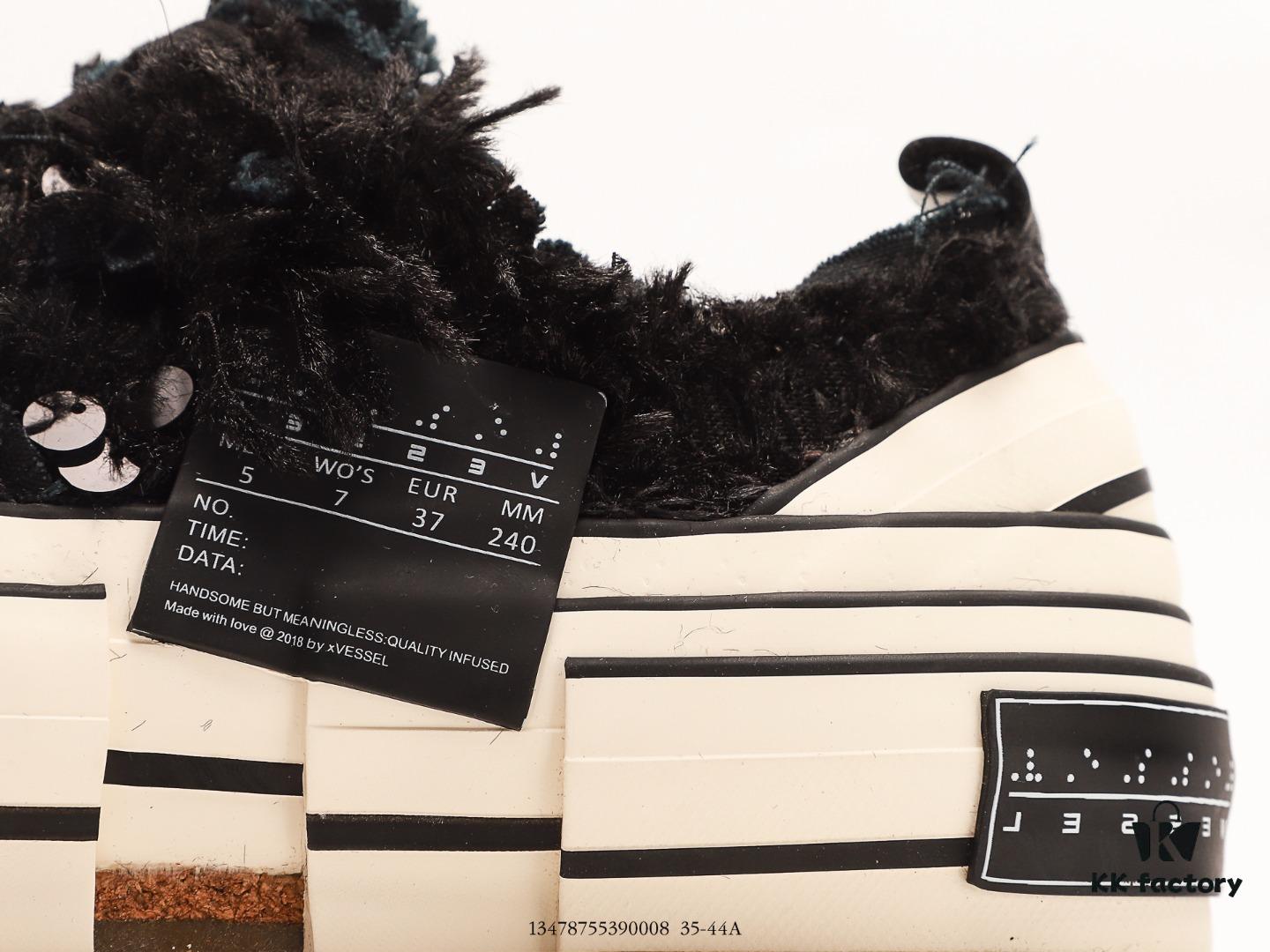 Wu Jianhao's Personal Avant-garde Brand xVESSEL G.O.P. Low Unisex Canvas Vulcanized Sneakers with Deconstructed Layered Cork Thick Sole for Height Increase