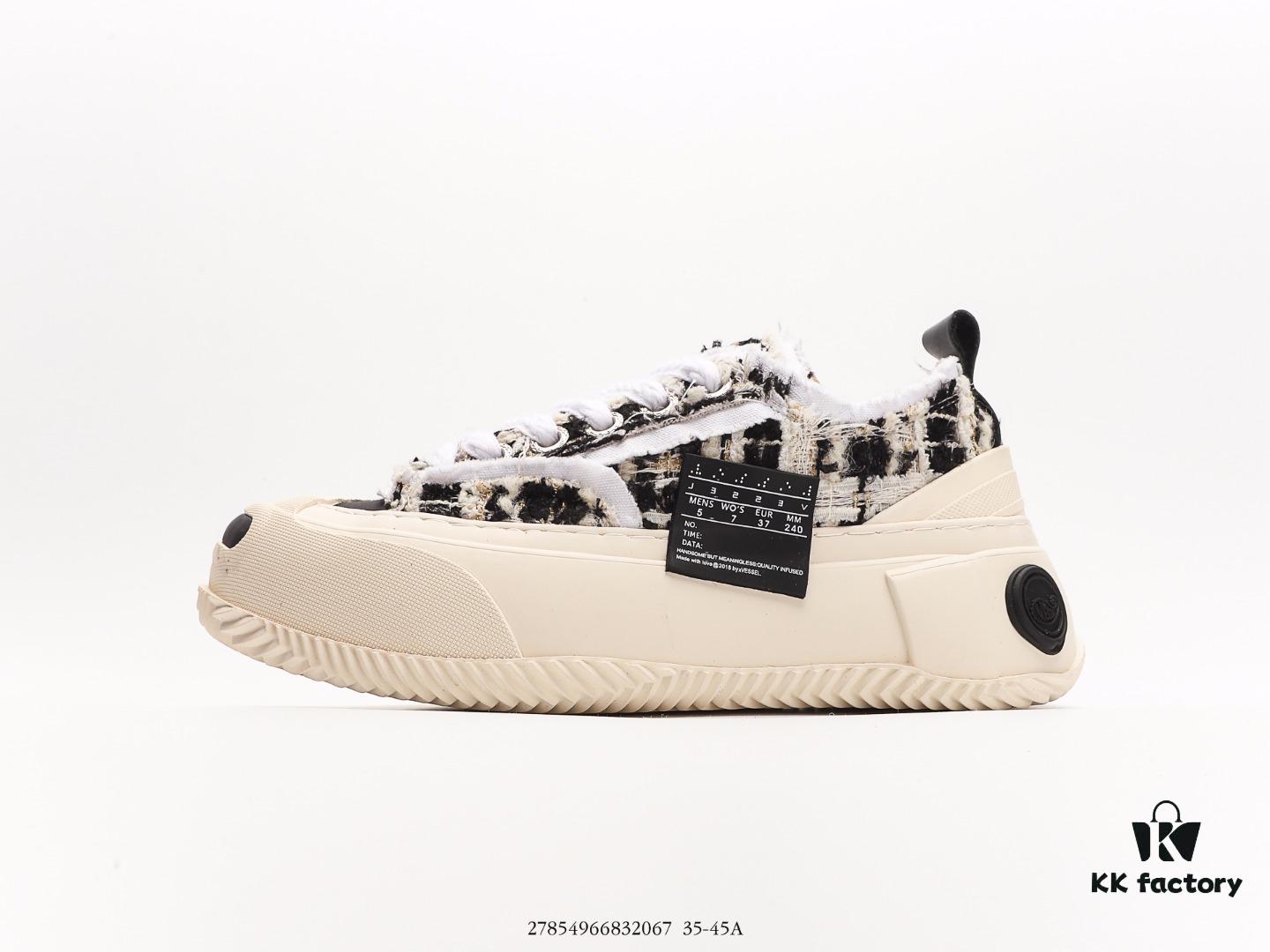 xVESSEL G.O.P. 2.0 MARSHMALLOW Lows, Deconstructed Overlapping Platform Cork Low-Top Canvas Vulcanized Sneakers from WU JIANHAO's Fashion Label