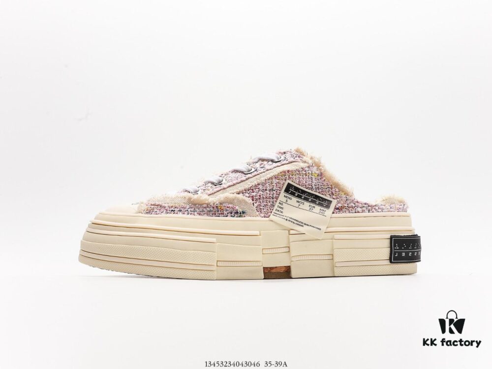 XVESSEL G.O.P. Low Unisex Deconstructed Overlapping Platform Canvas Vulcanized Shoes with Cork Insole - Handcrafted Multi-layer Collar, Aged Tassel Design, 12oz Durable Canvas Fabric