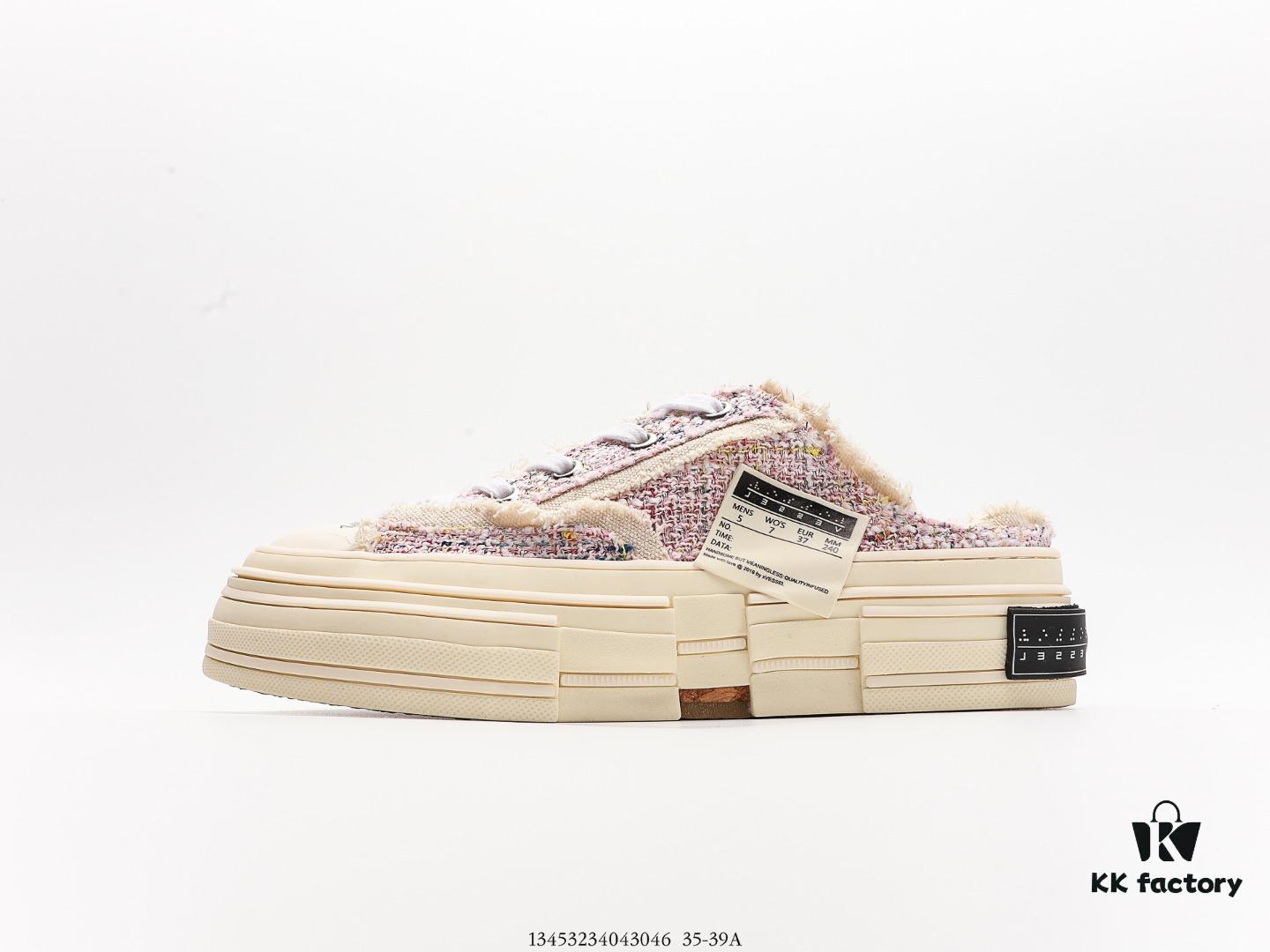 XVESSEL G.O.P. Low Unisex Deconstructed Overlapping Platform Canvas Vulcanized Shoes with Cork Insole - Handcrafted Multi-layer Collar, Aged Tassel Design, 12oz Durable Canvas Fabric