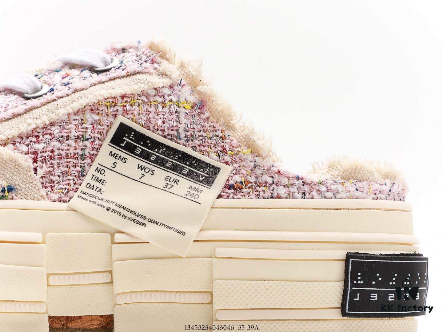 XVESSEL G.O.P. Low Unisex Deconstructed Overlapping Platform Canvas Vulcanized Shoes with Cork Insole - Handcrafted Multi-layer Collar, Aged Tassel Design, 12oz Durable Canvas Fabric