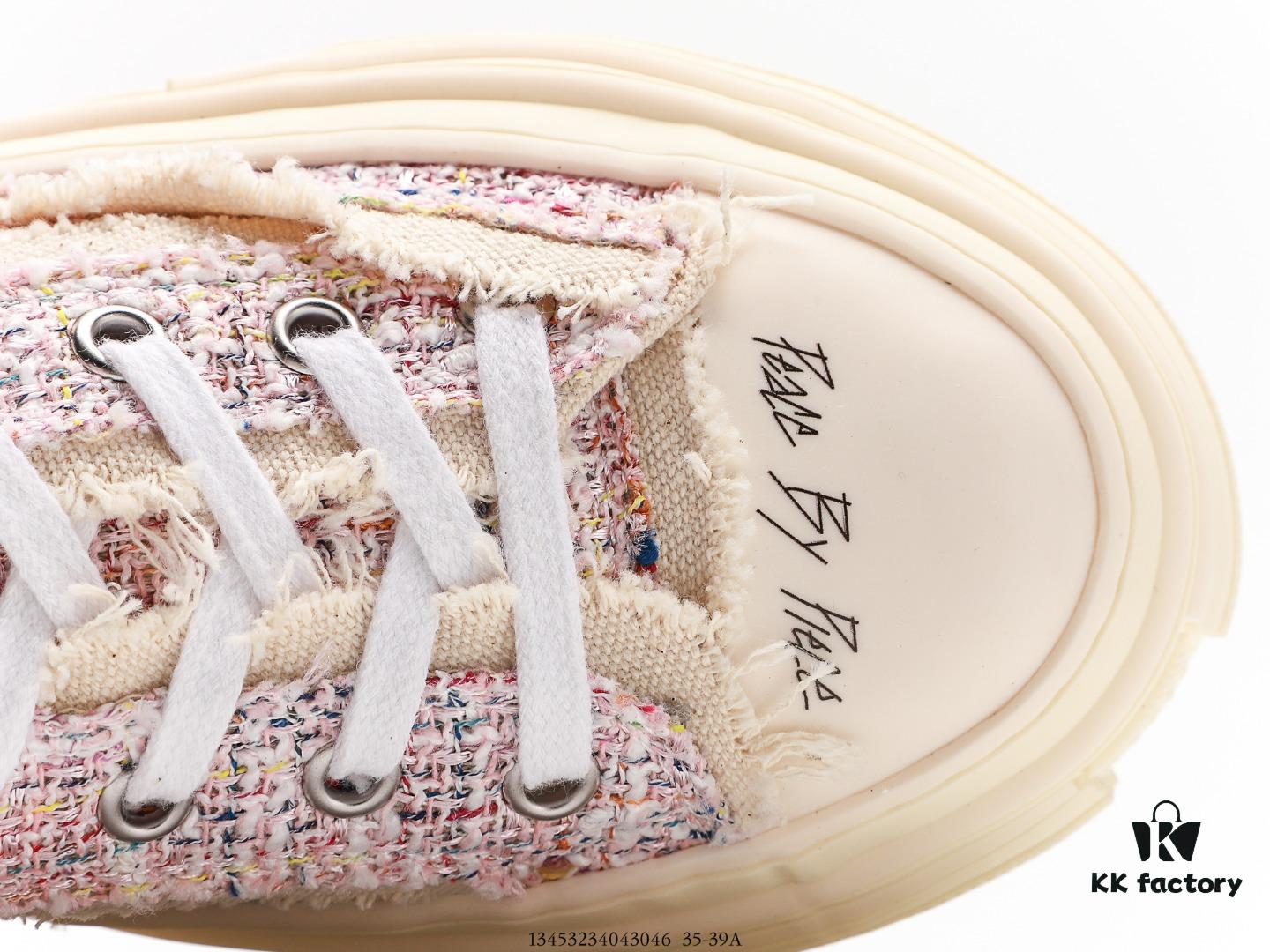 XVESSEL G.O.P. Low Unisex Deconstructed Overlapping Platform Canvas Vulcanized Shoes with Cork Insole - Handcrafted Multi-layer Collar, Aged Tassel Design, 12oz Durable Canvas Fabric